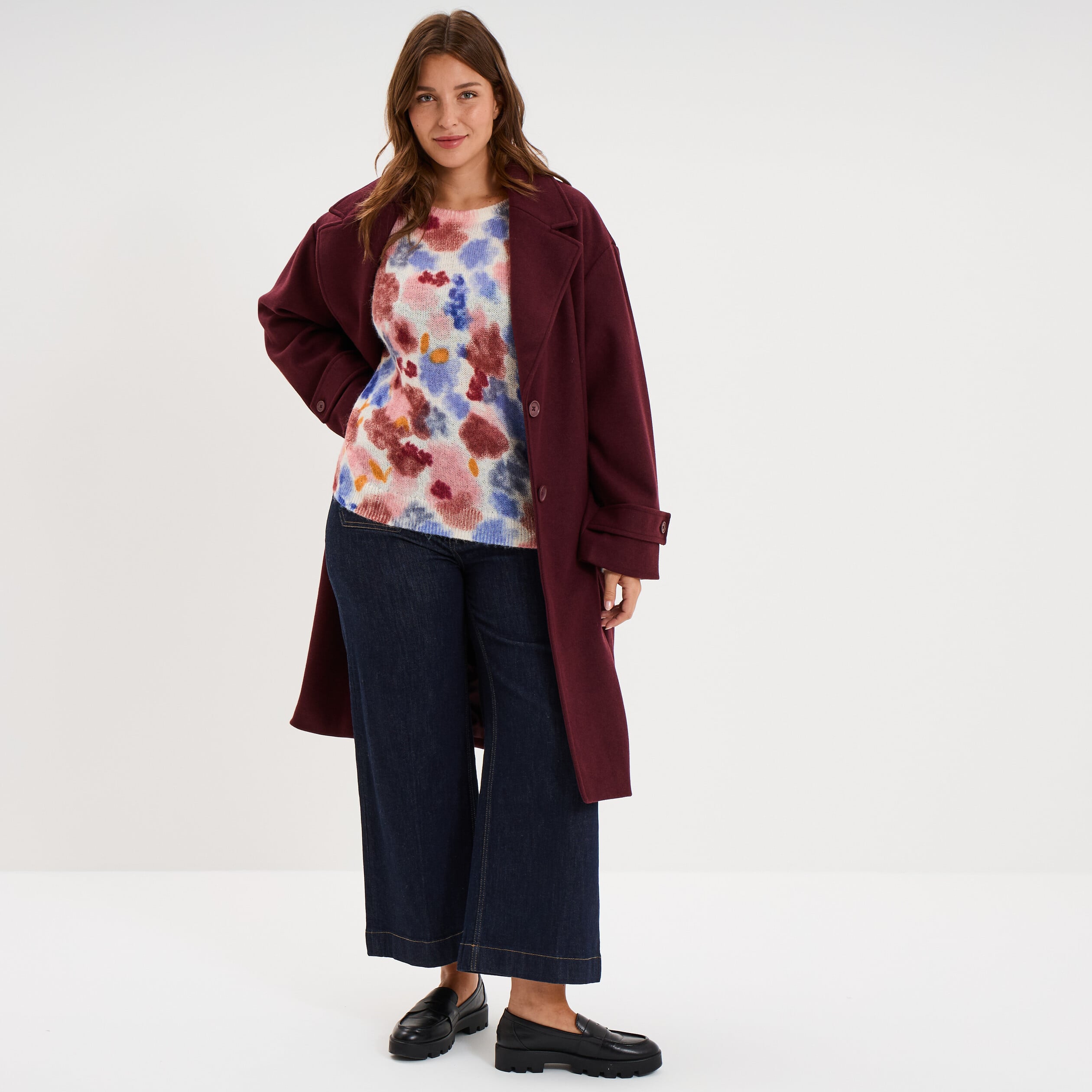 Pull oversize manches longues ecru femme grande taille