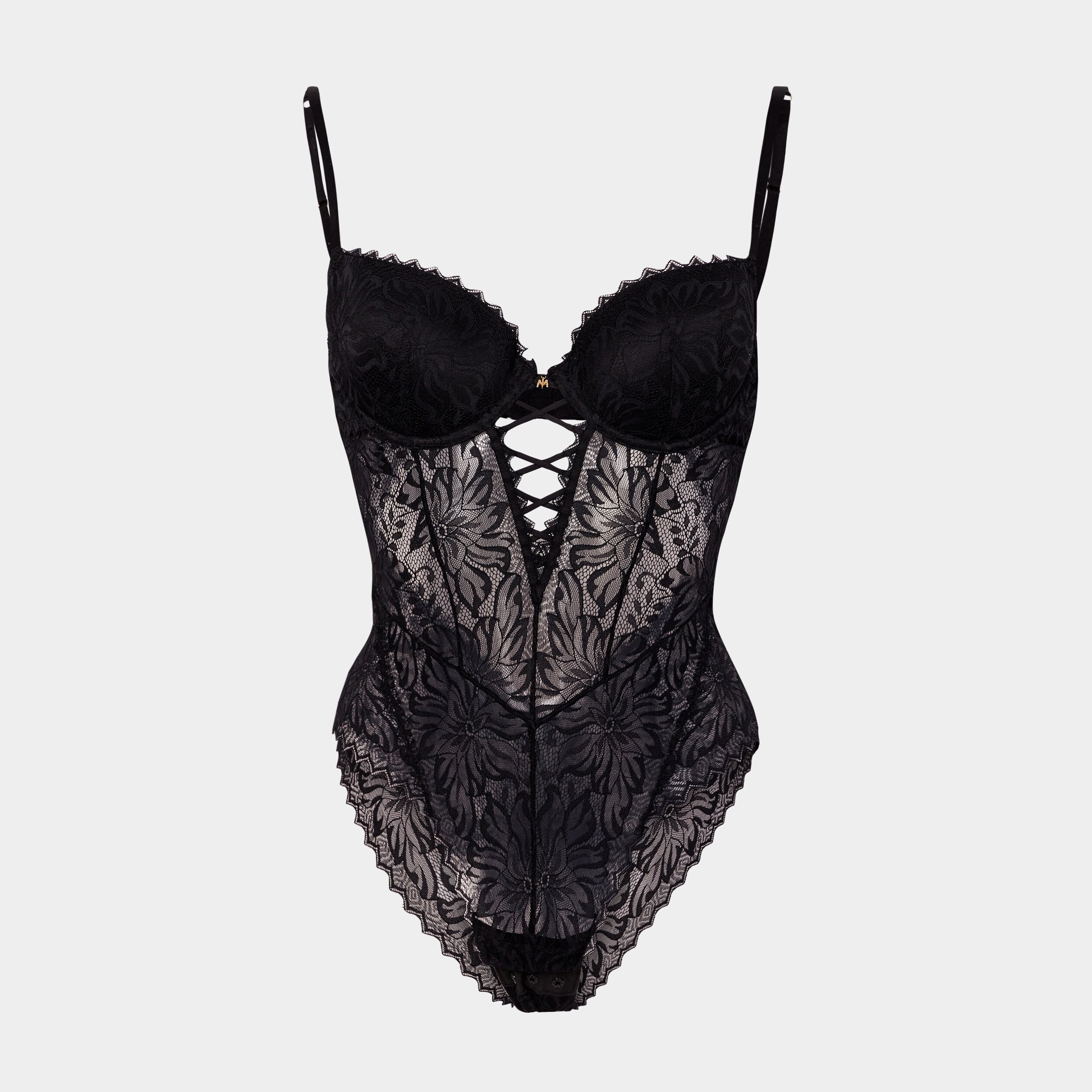 Body padd&eacute; dentelle avec la&ccedil;age noir femme