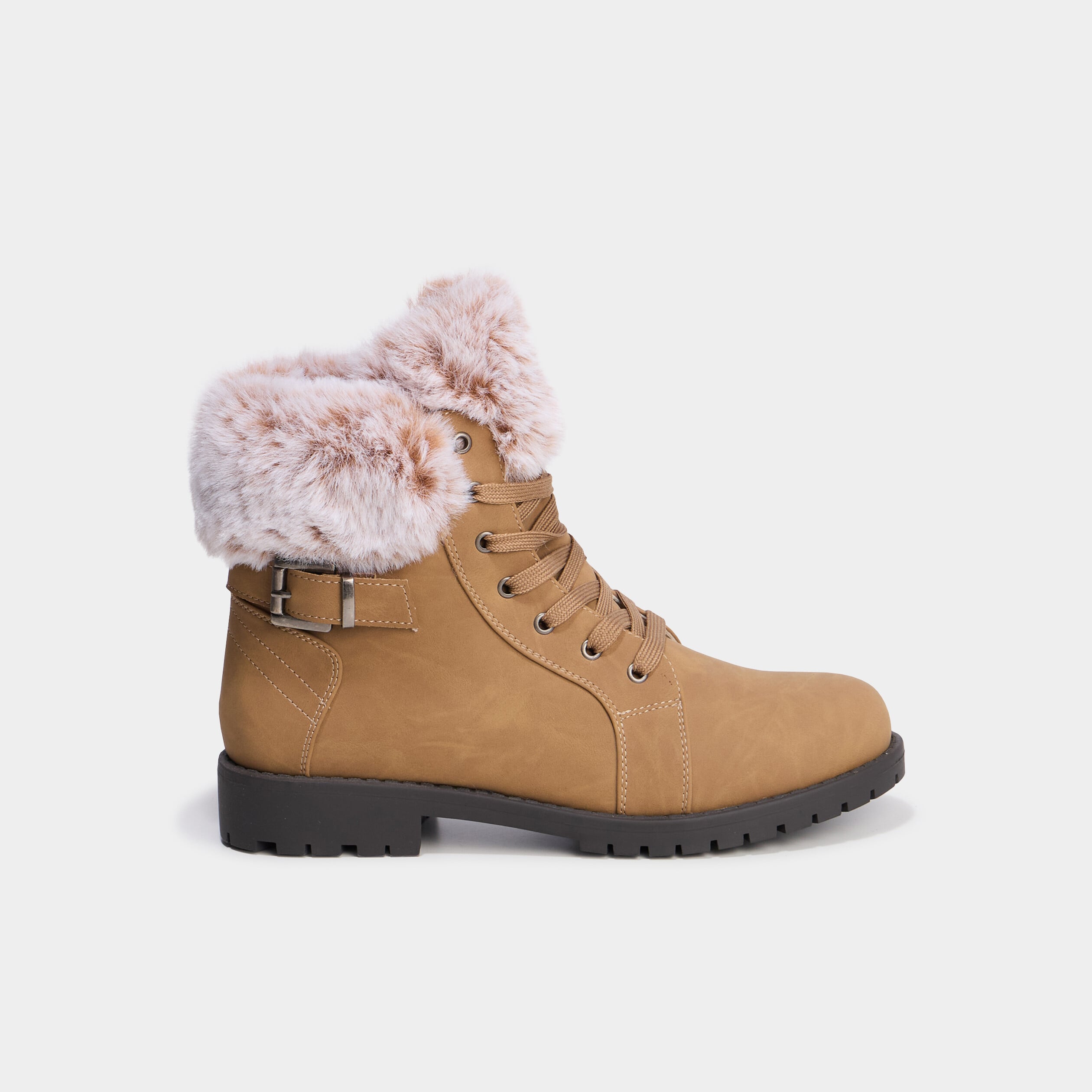 Boots col fausse fourrure sable femme