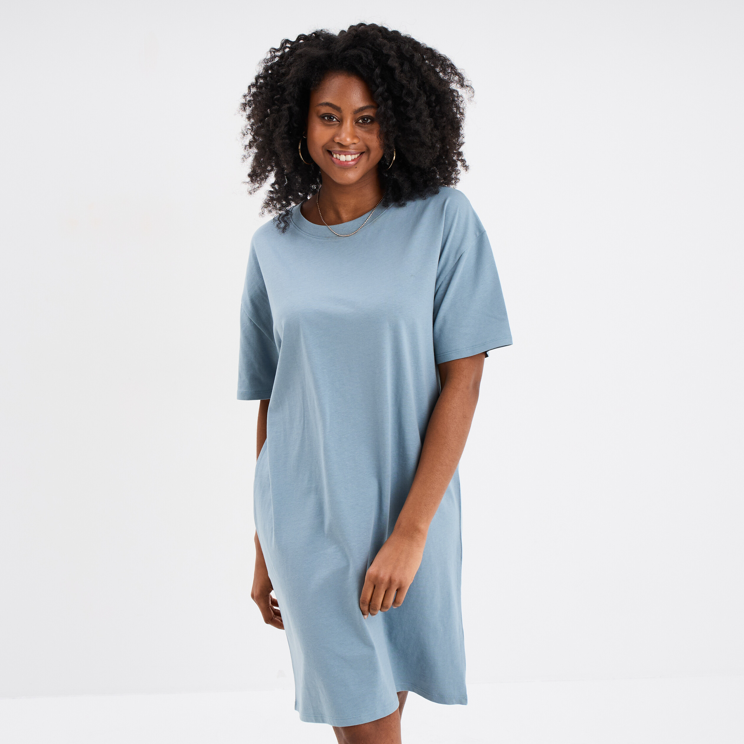 robe t shirt manches courtes coton gris femme Robe t-shirt manches courtes coton gris femme