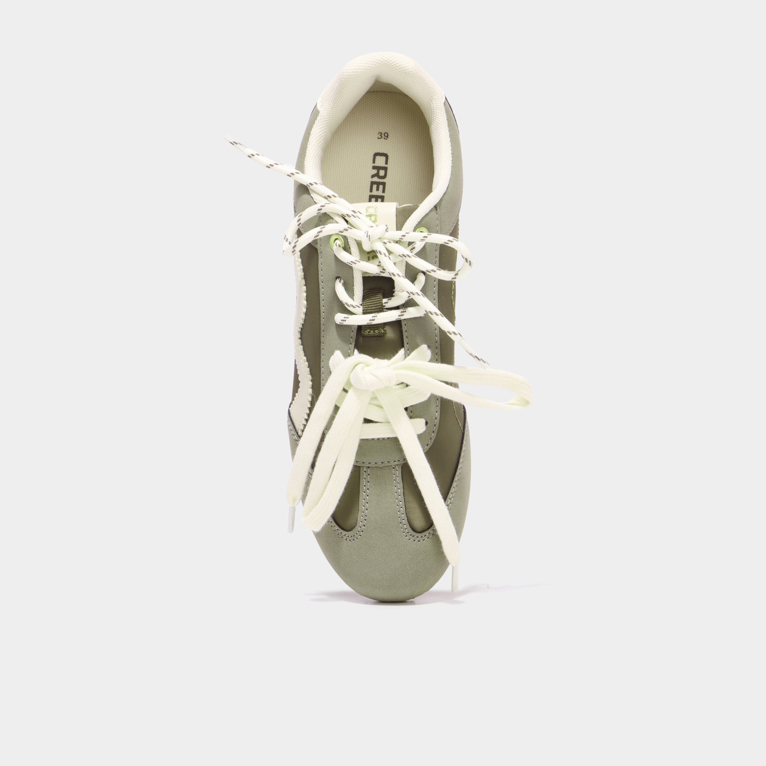Baskets &agrave; lacets doubles semelle fine vert kaki femme