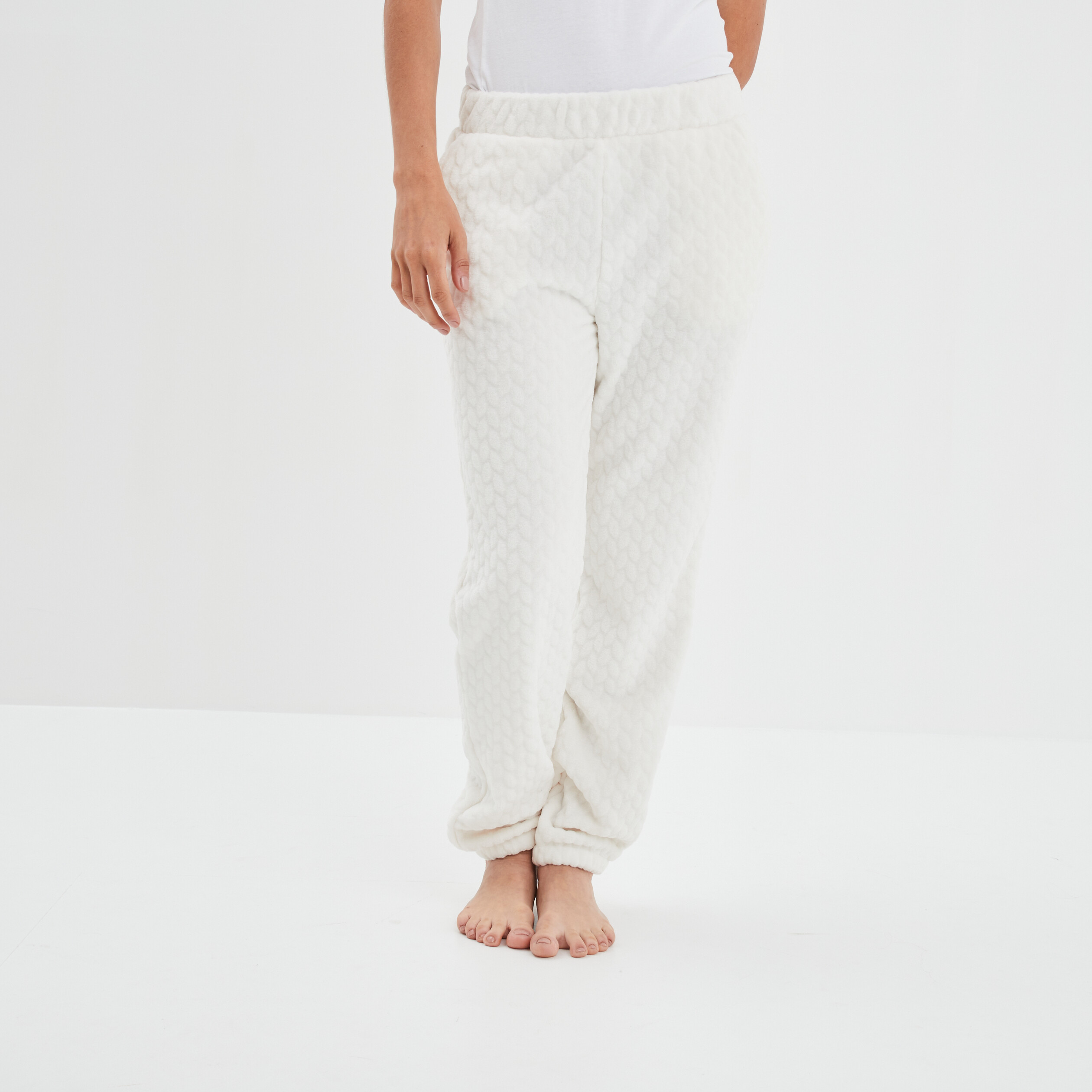 Pantalon de pyjama aspect matelassé blanc femme