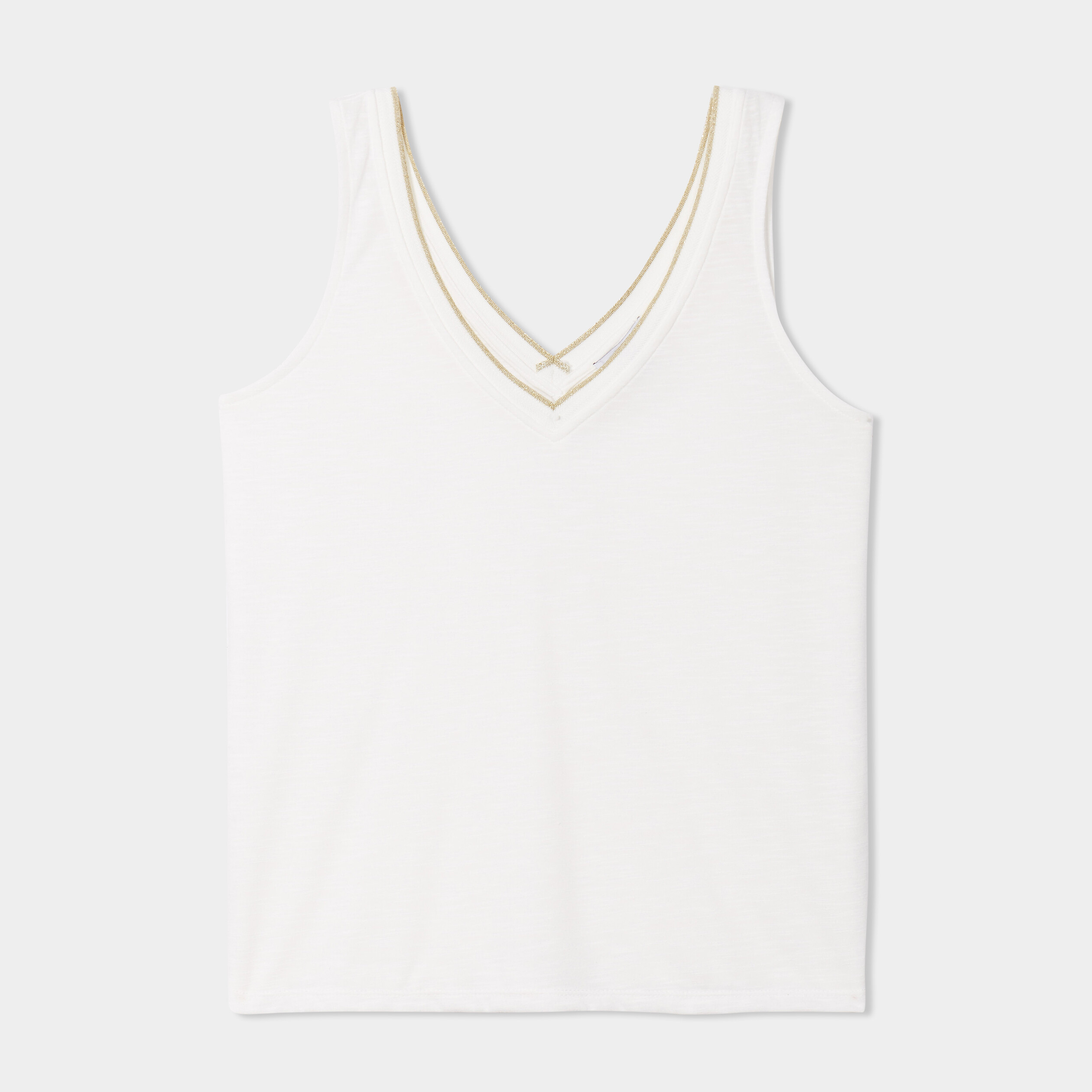 debardeur col en v bretelles larges blanc femme Débardeur col en V bretelles larges blanc femme