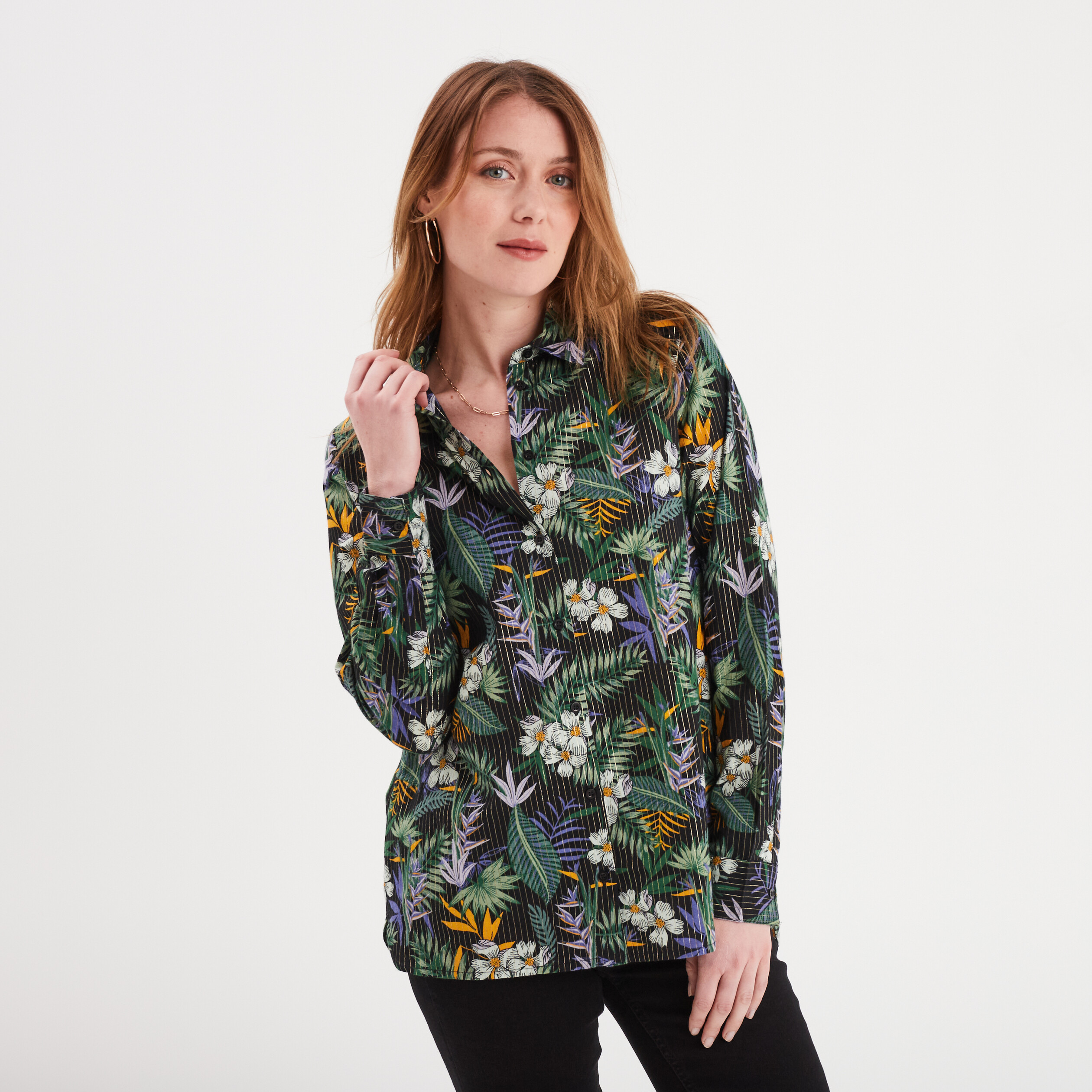 Chemise manches longues noir femme
