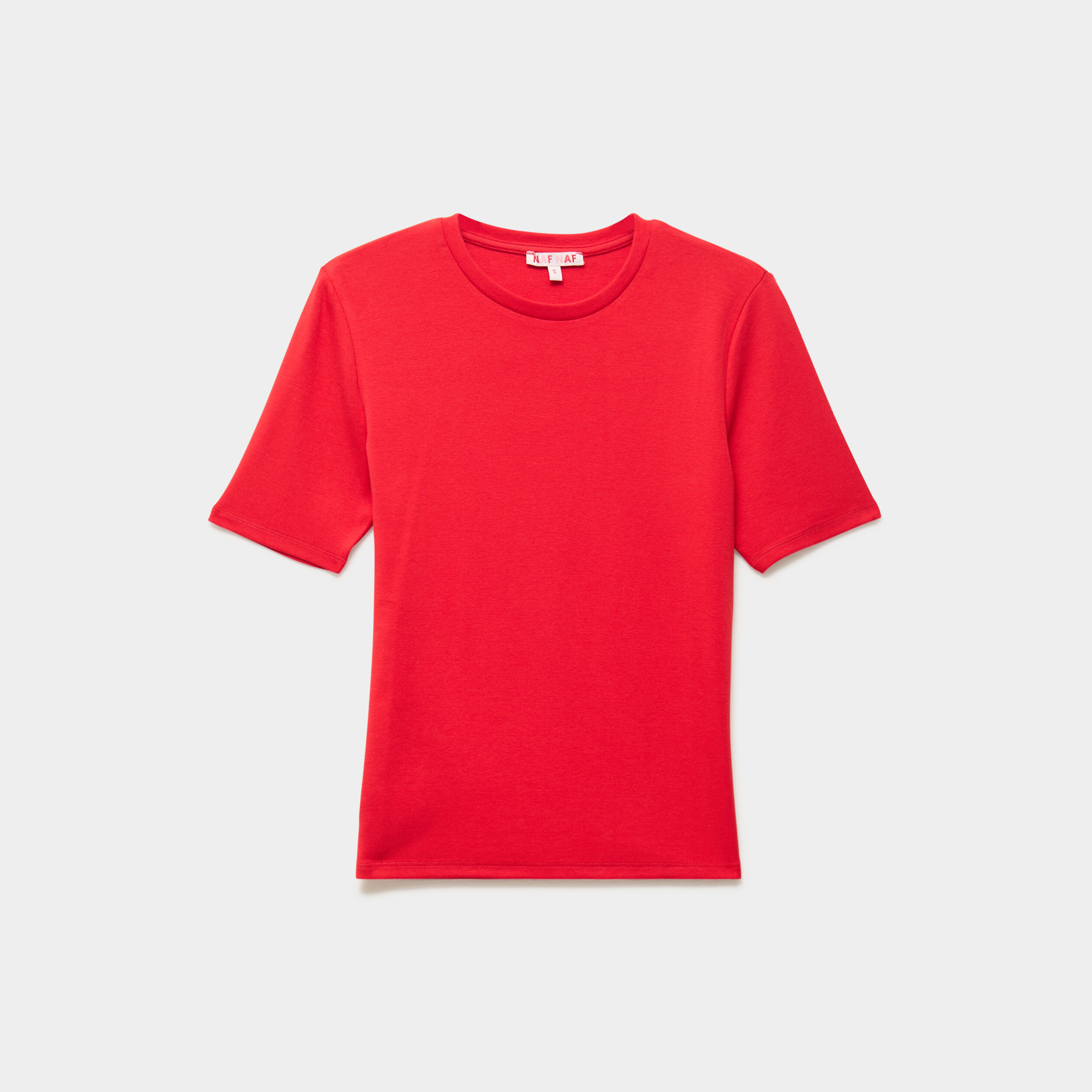 T-shirt col rond manches courtes ajust&eacute; rouge femme