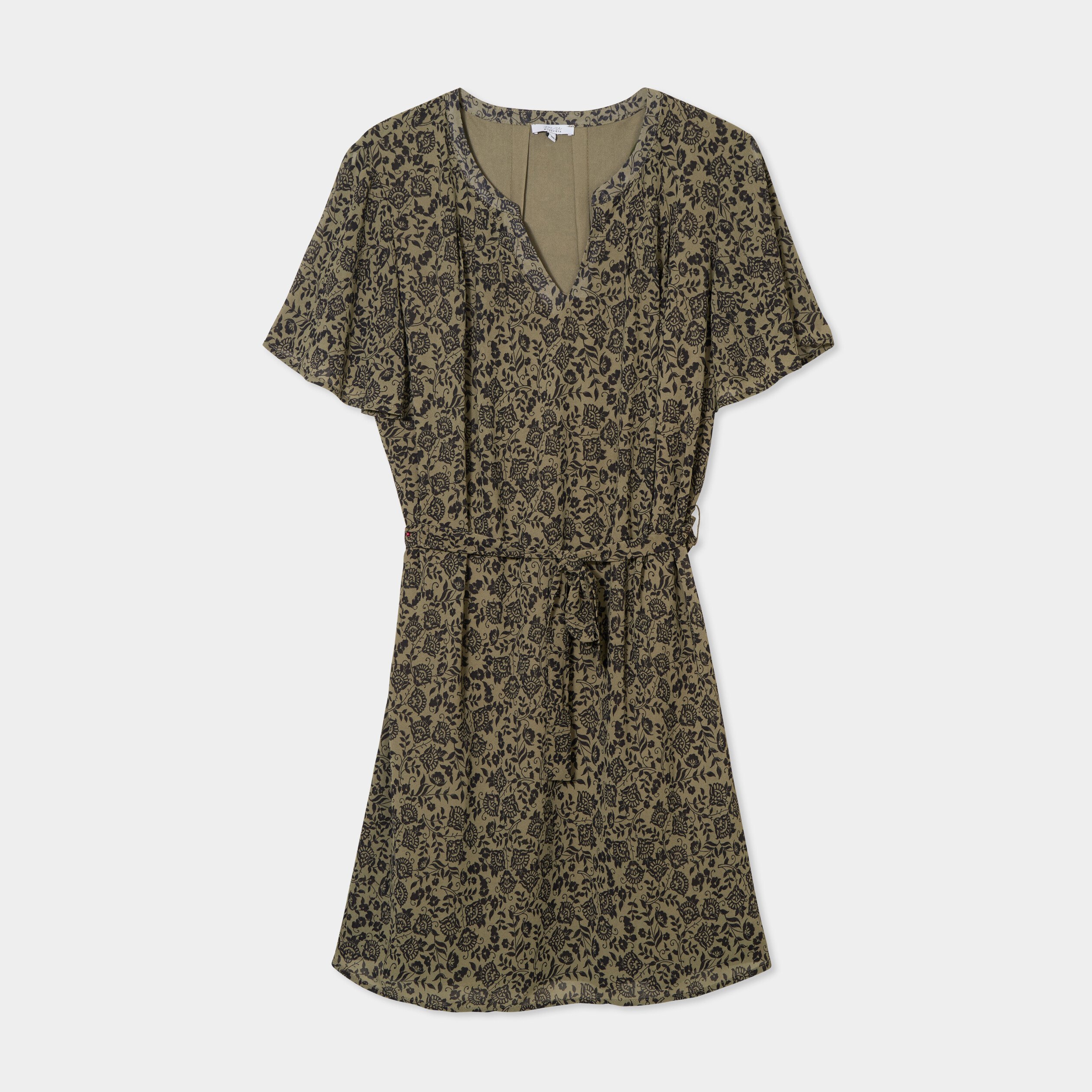 robe col tunisien manches courtes vert kaki femmegt Robe col tunisien manches courtes vert kaki femme grande taille