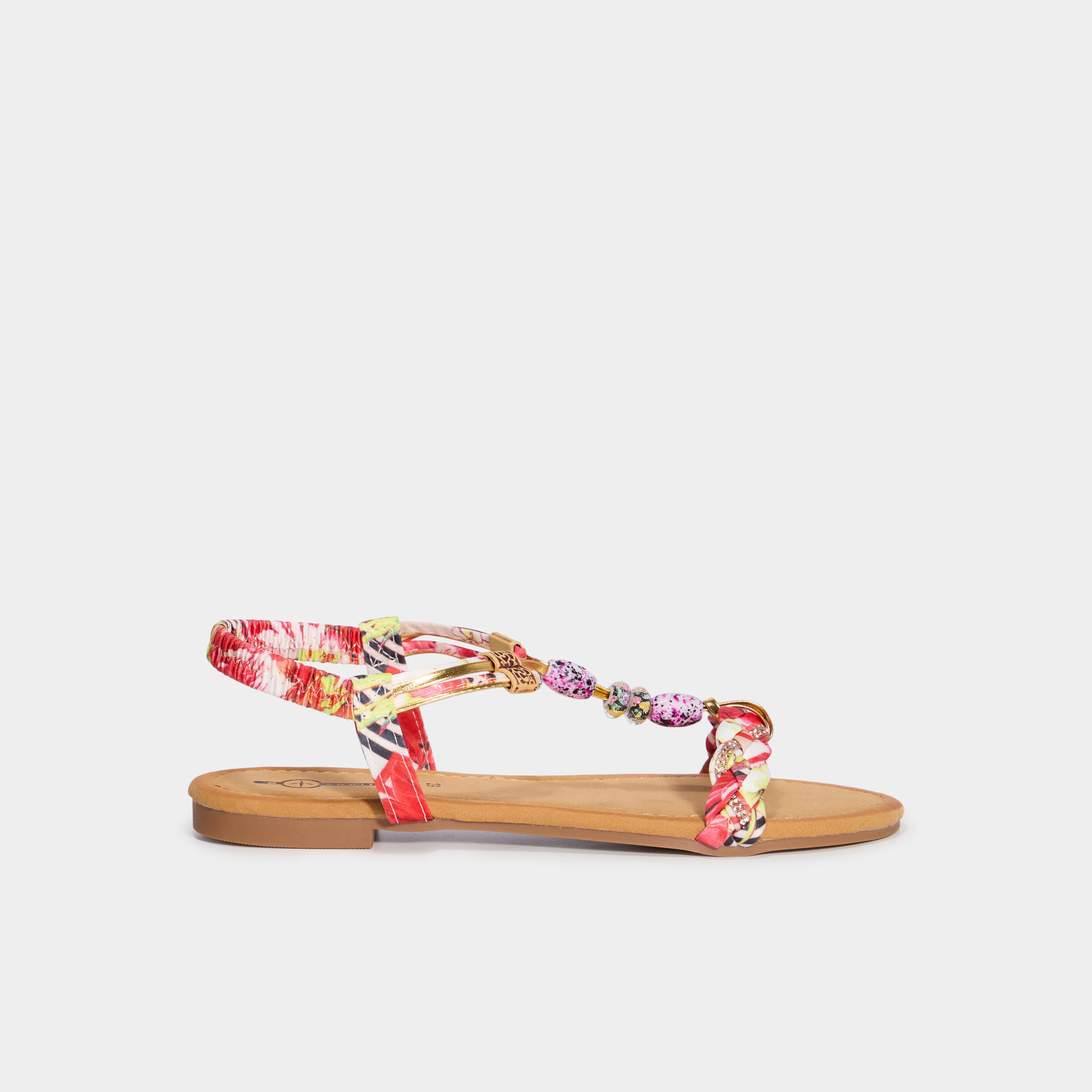 Sandales foulard et perles &eacute;lastiqu&eacute;es rouge femme