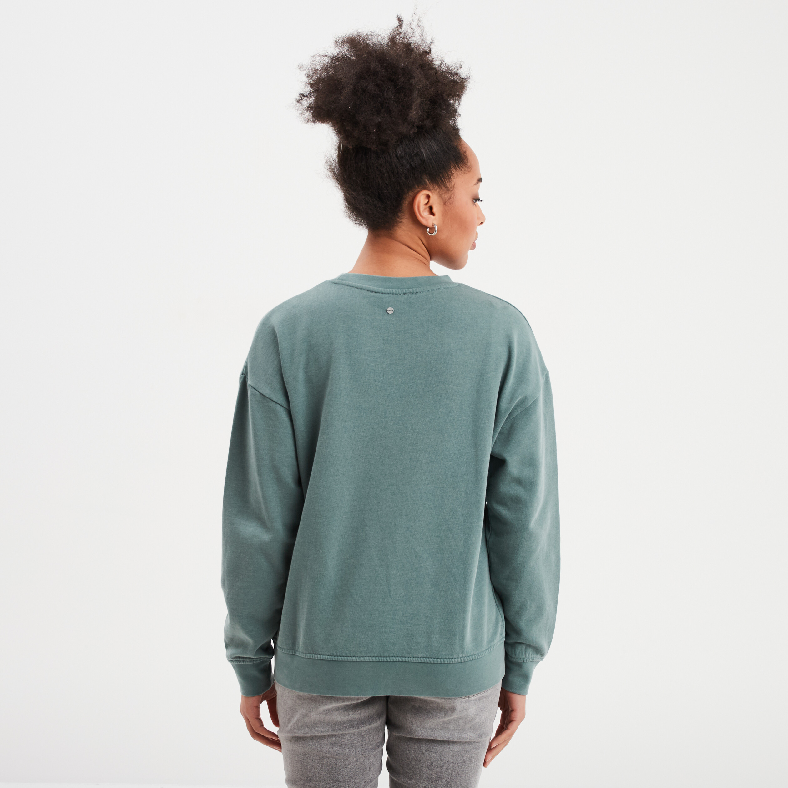 Sweat col rond coton majoritaire vert fonc&eacute; femme