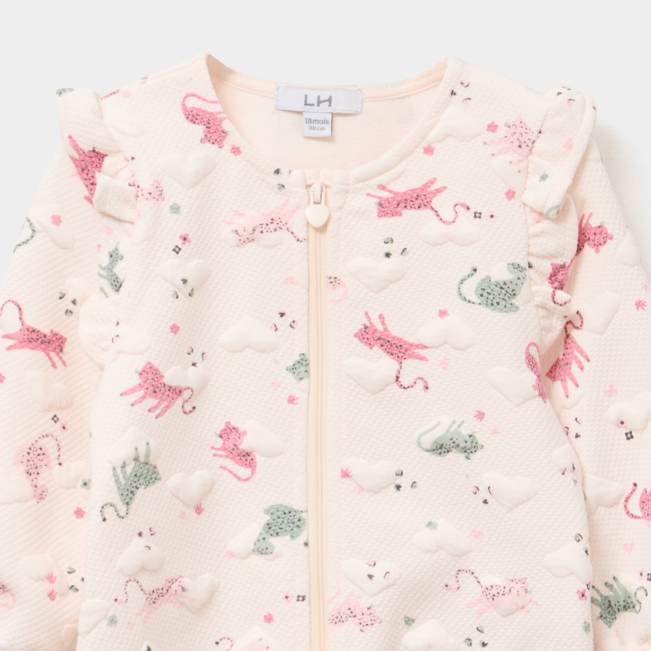 Gilet matelass&eacute; zipp&eacute; volants &eacute;paules creme b&eacute;b&eacute; fille
