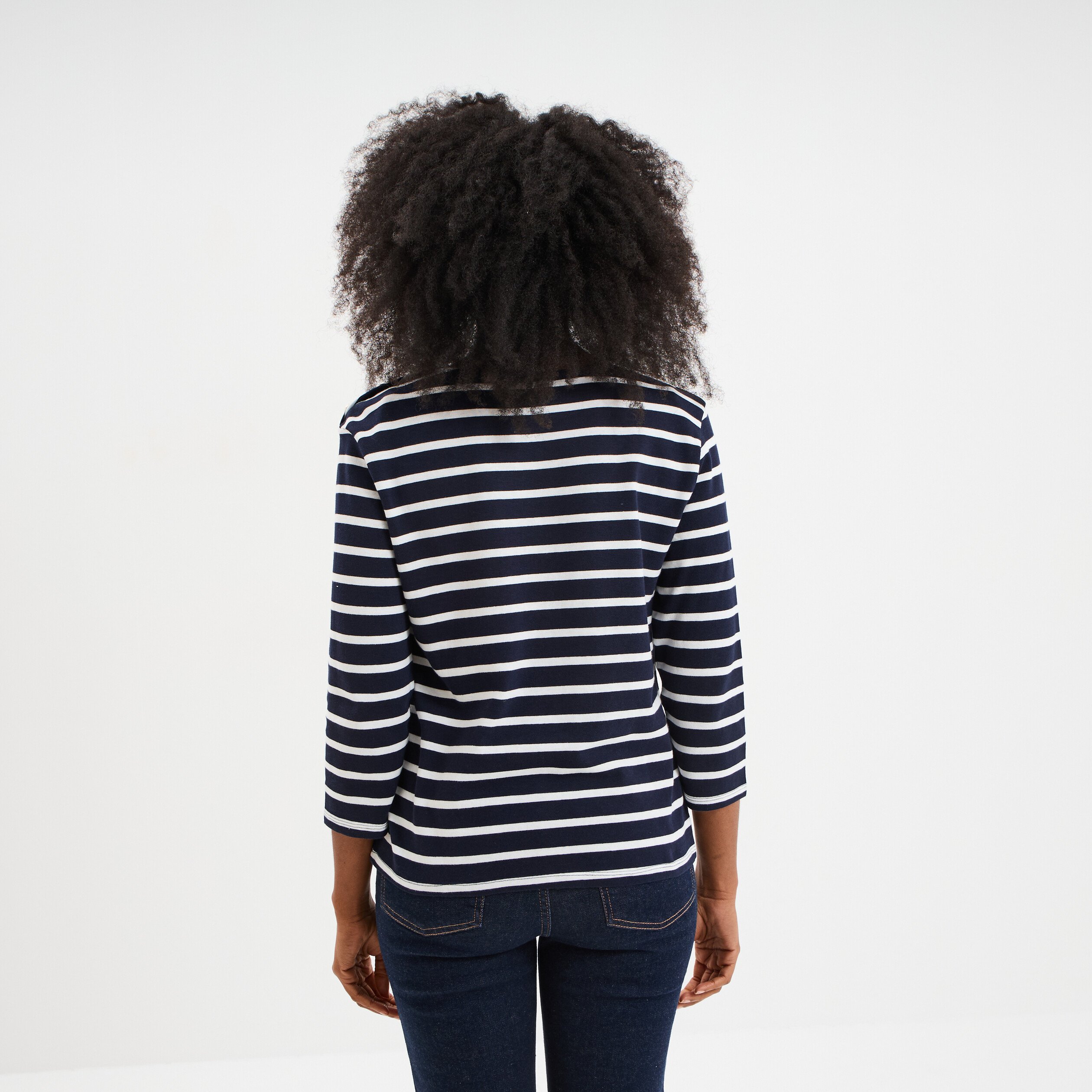 T-shirt manches 3/4 avec boutons coton ecru femme