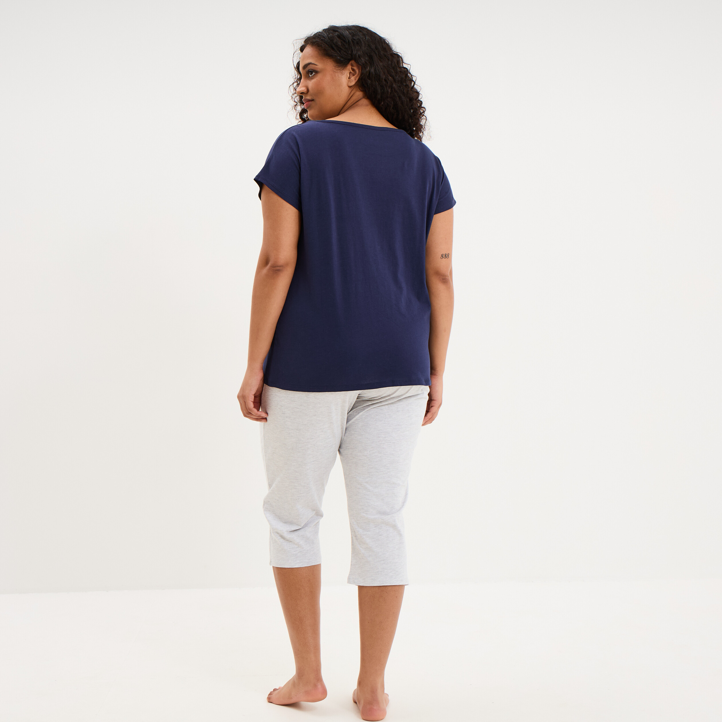 Ensemble pyjama corsaire et t-shirt bleu marine femme grande taille