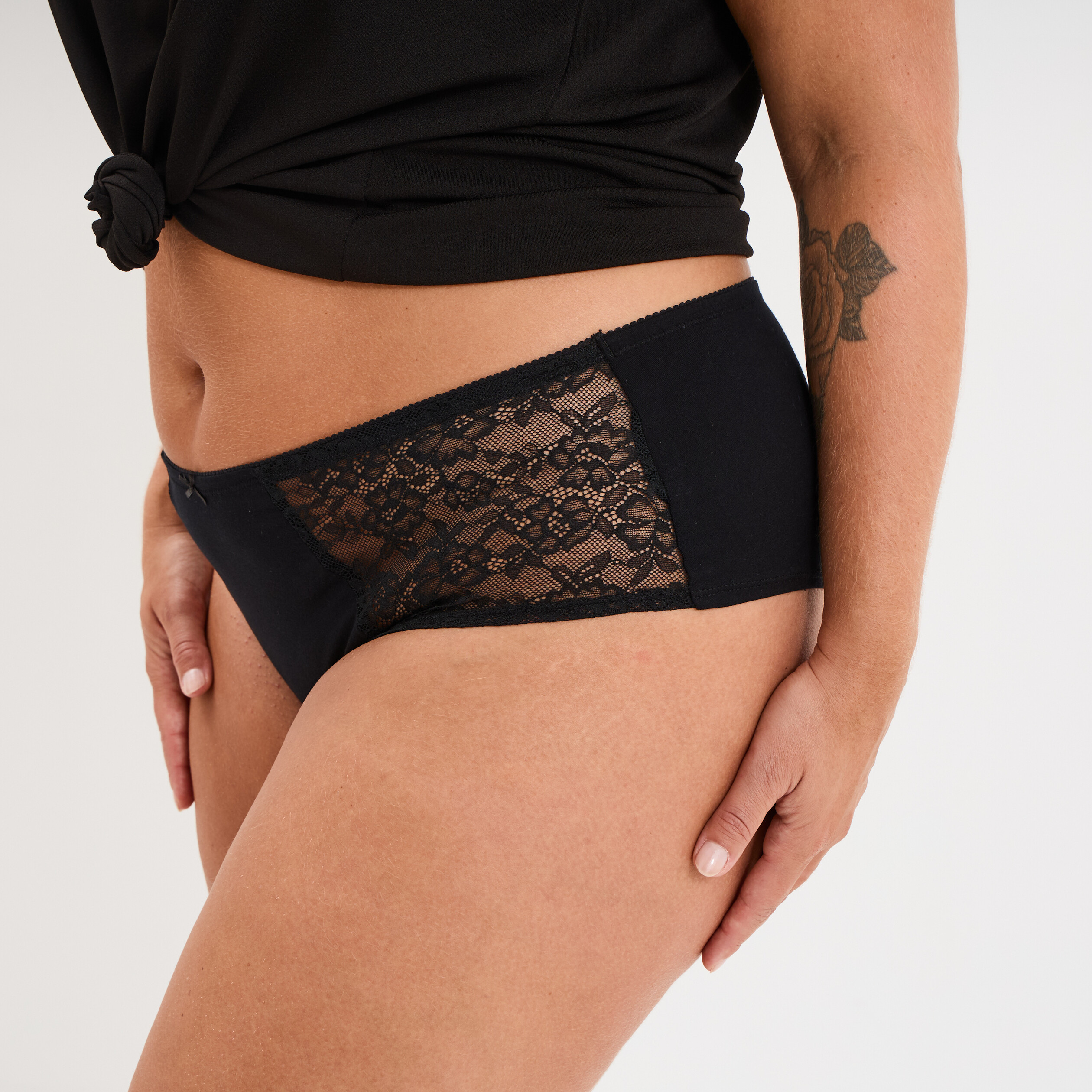 Shorty coton majoritaire avec dentelle noir femme grande taille