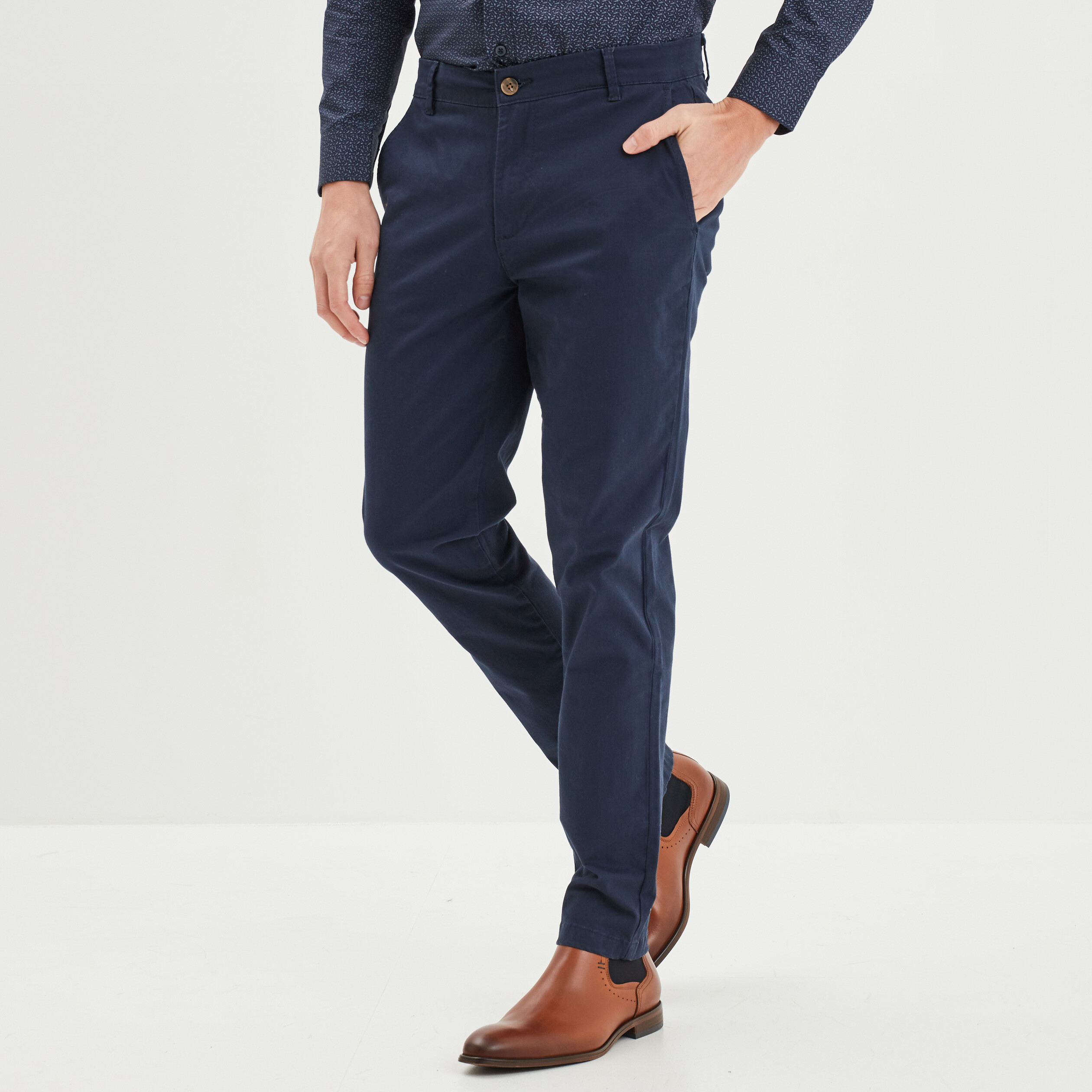 Pantalon chino slim coton bleu marine homme