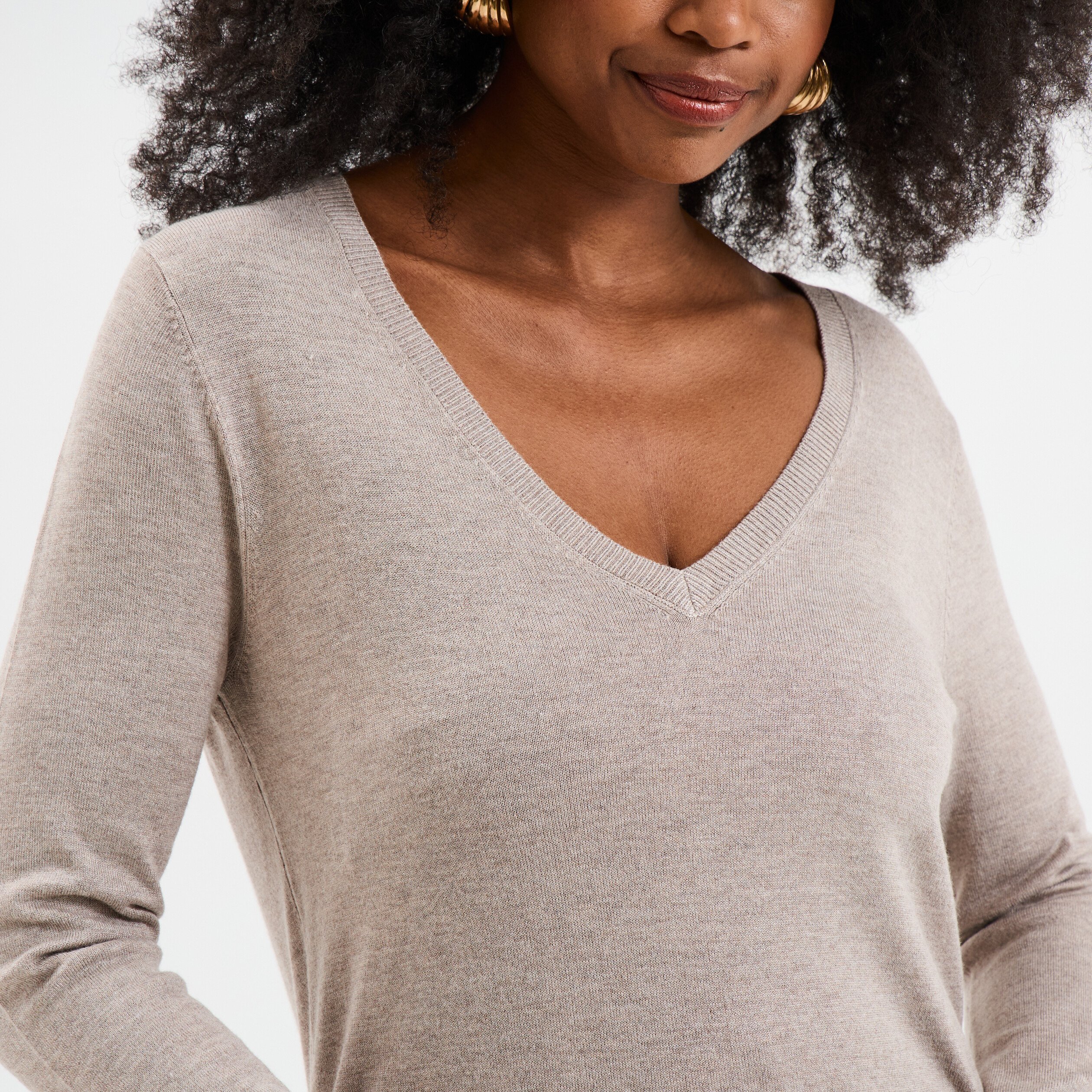 pull col en v manches longues beige femme Pull col en V manches longues beige femme