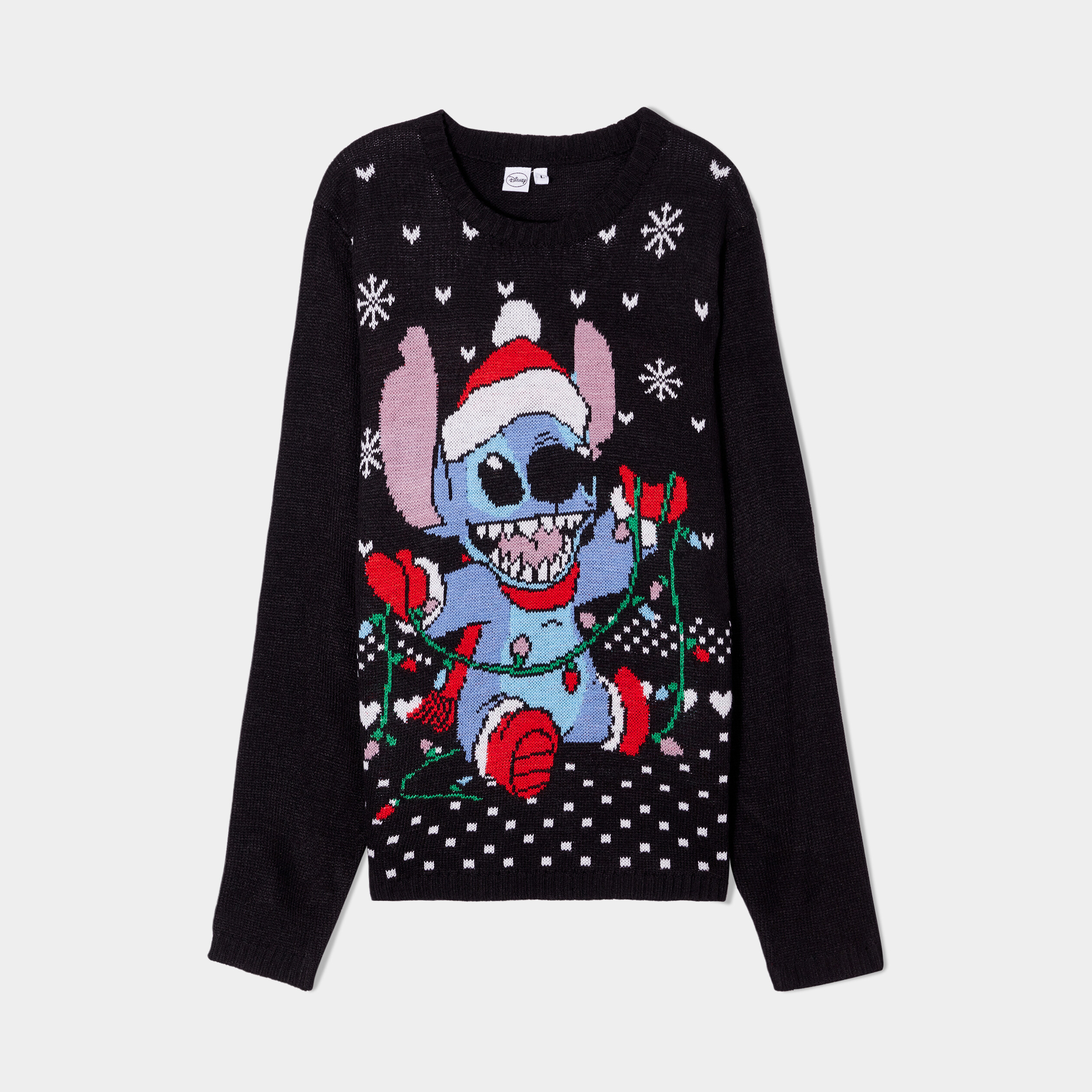pull de noel col rond stitch noir femme Pull de Noël col rond Stitch noir femme