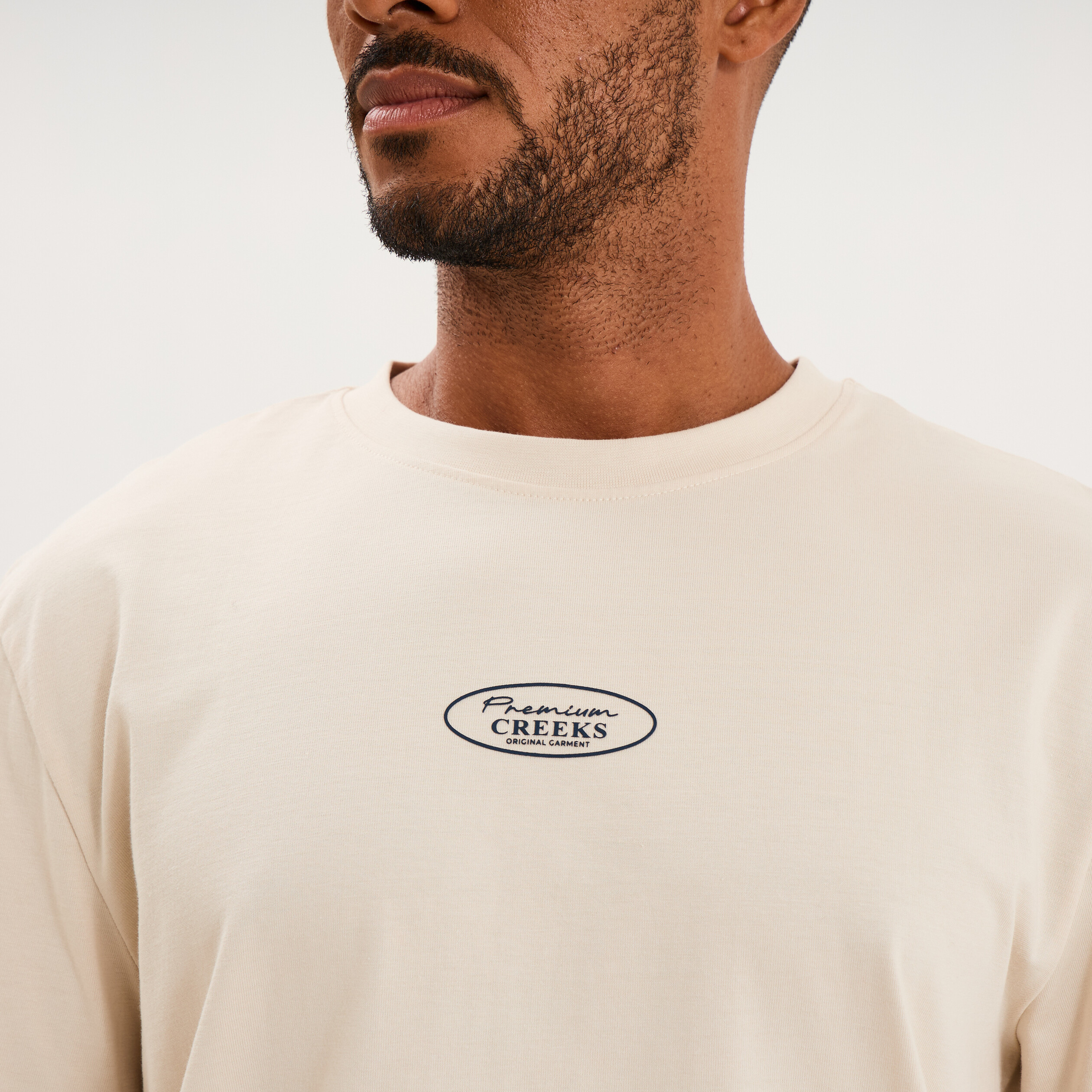 T-shirt droit manches courtes coton ecru homme