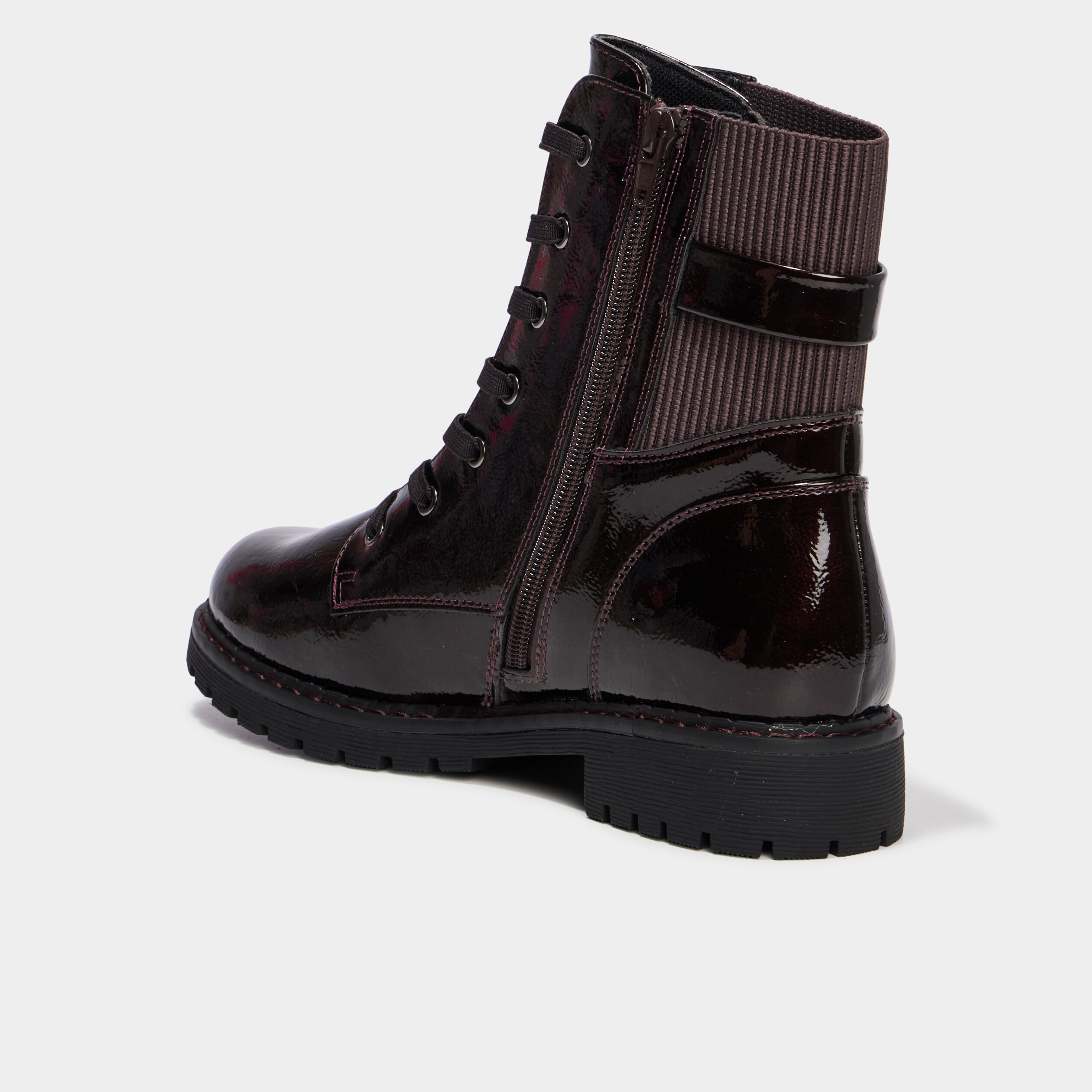 Boots crant&eacute;es zipp&eacute;es avec lacets bordeaux femme