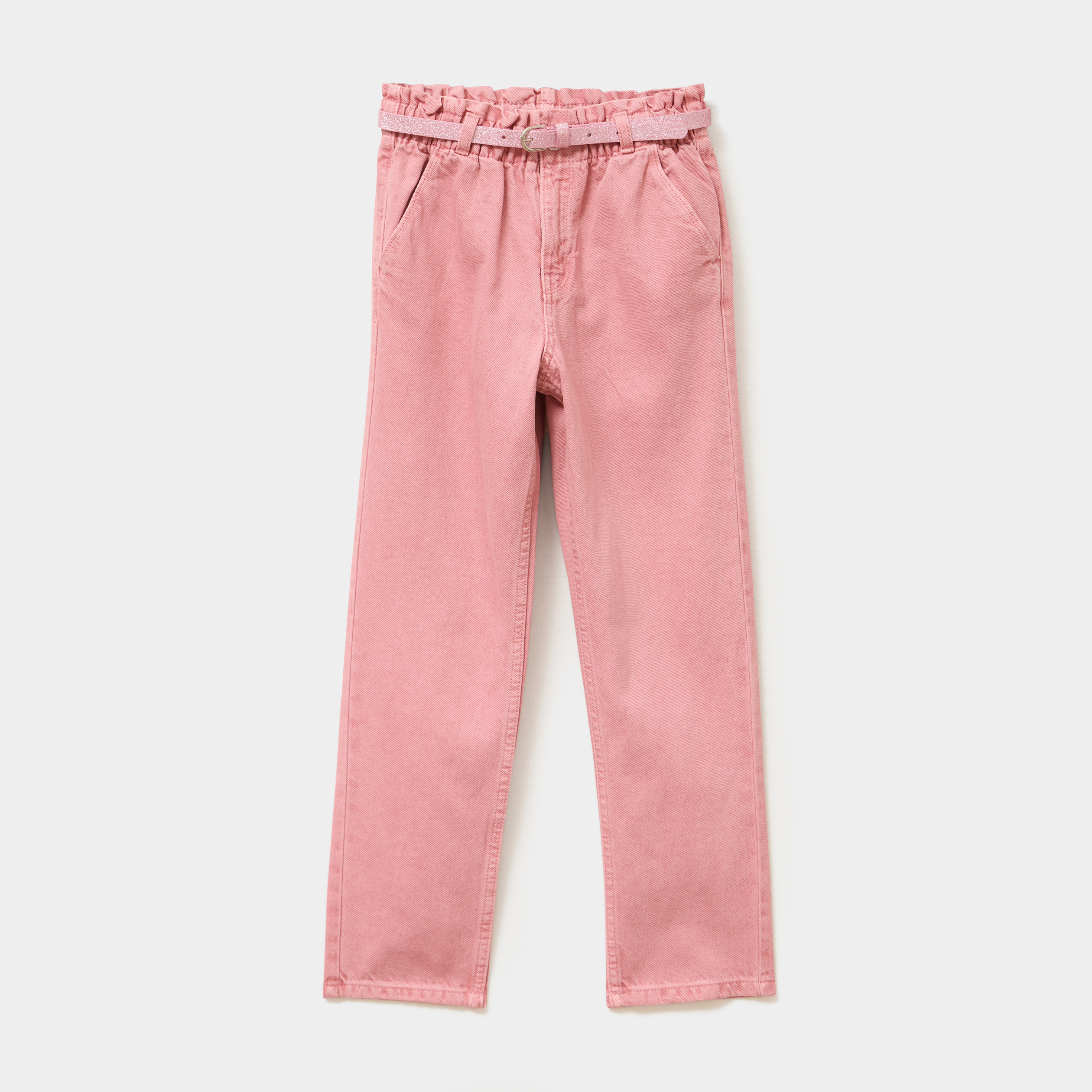 Pantalon paperbag mom taille élastiquée vieux rose fille