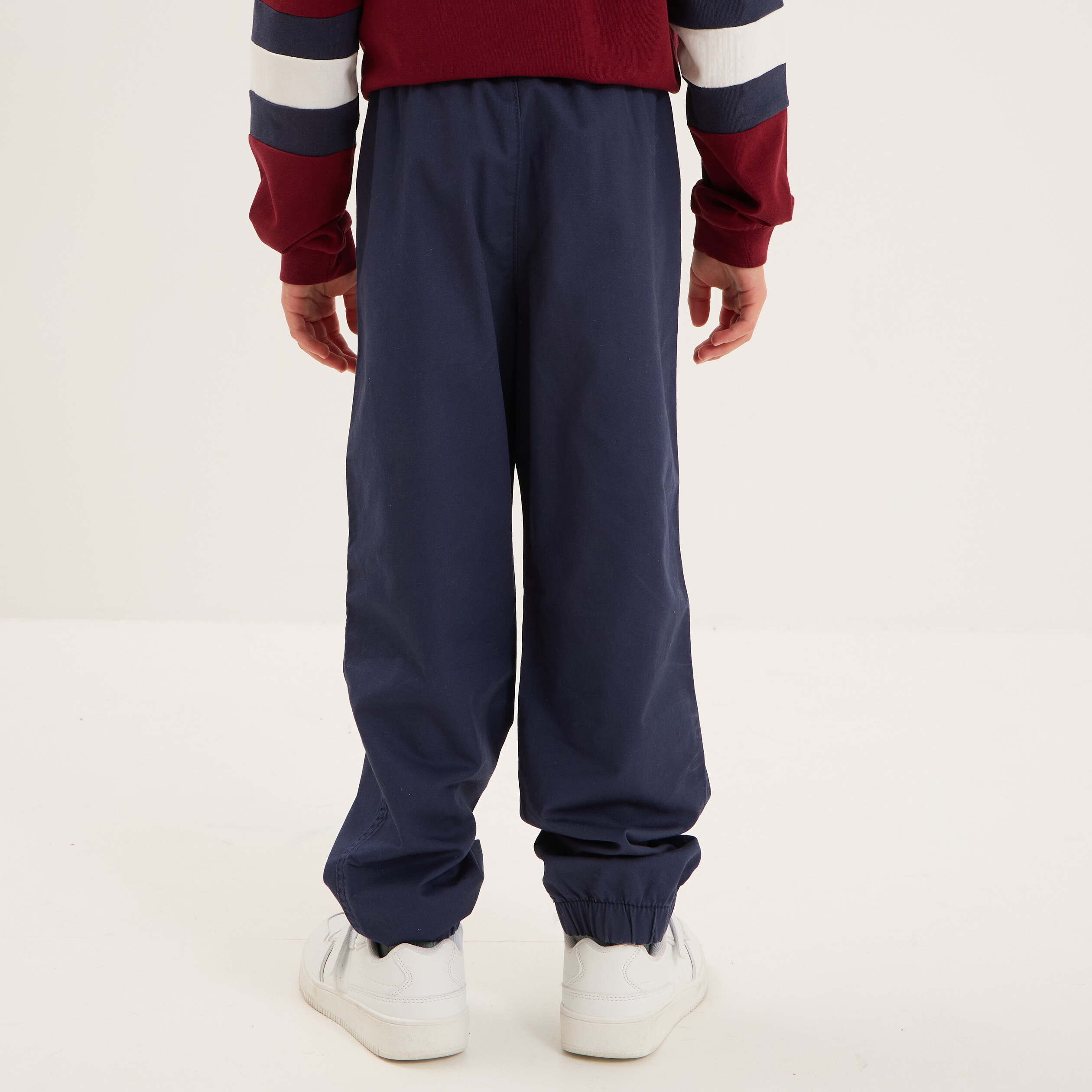 pantalon battle taille elastiquee coton bleu marine garcon Pantalon battle taille élastiquée coton bleu marine garçon