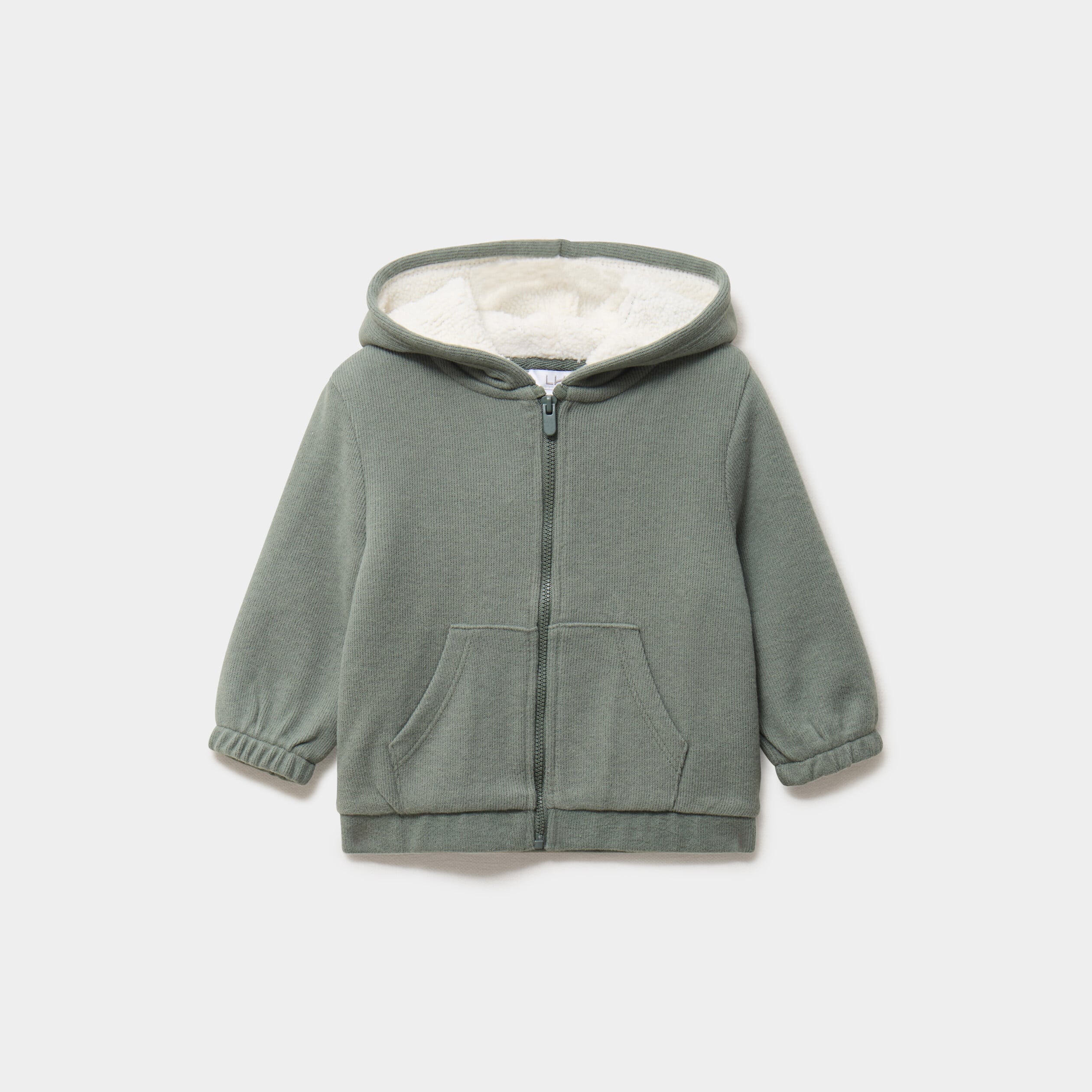 Gilet c&ocirc;tel&eacute; doubl&eacute; &agrave; capuche vert kaki b&eacute;b&eacute; gar&ccedil;on