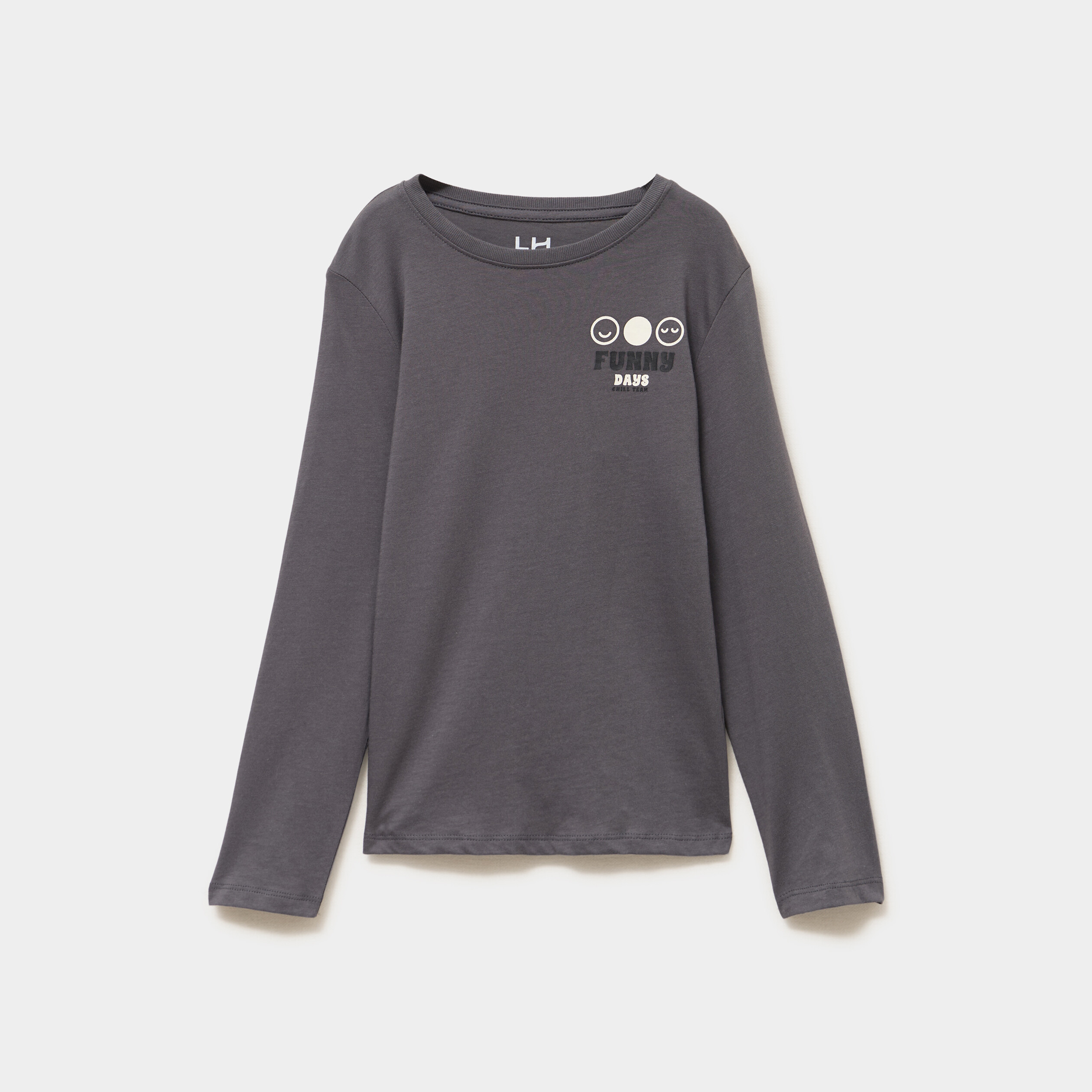 T-shirt manches longues coton gris fonc&eacute; gar&ccedil;on