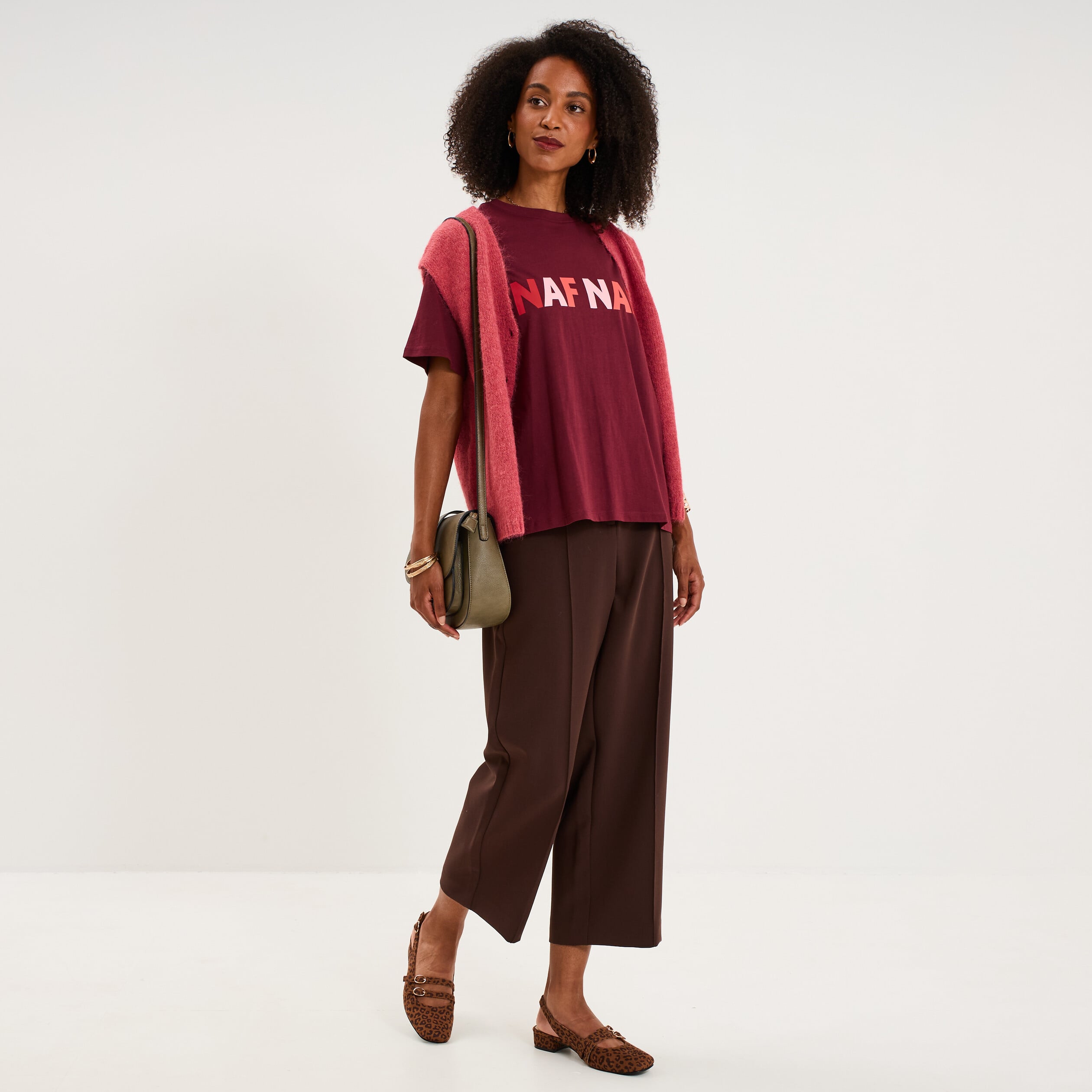 T-shirt logo NAF NAF manches courtes bordeaux femme