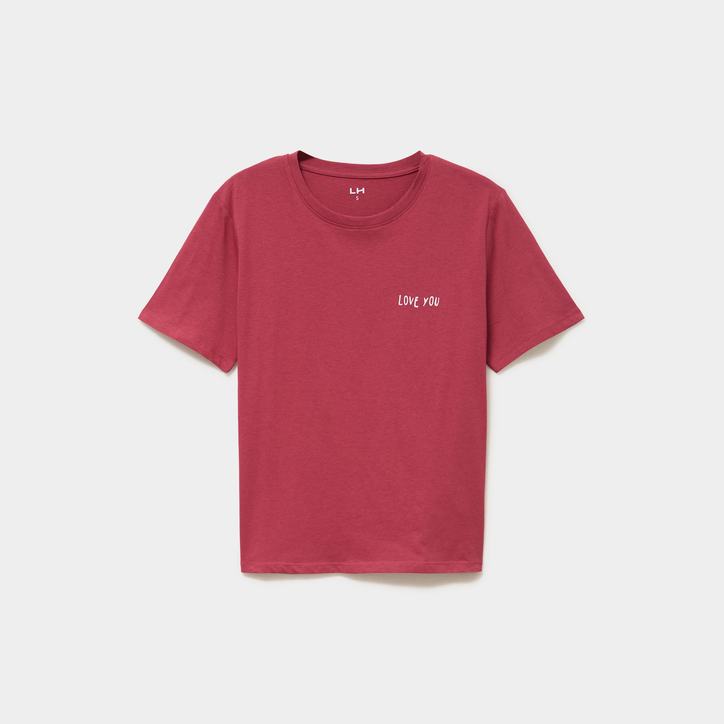 T-shirt col rond manches courtes coton rouge fonc&eacute; femme