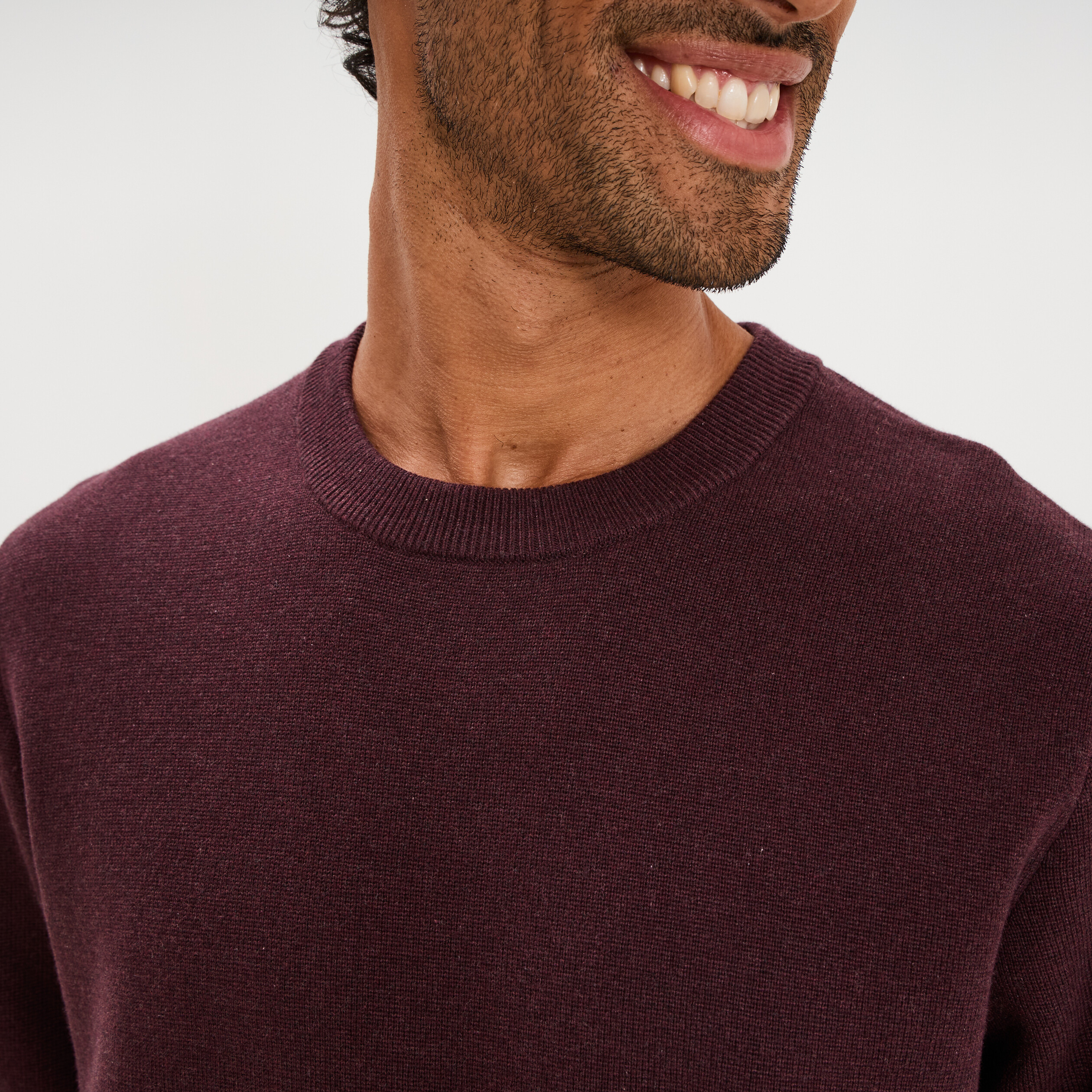 Pull col rond manches longues prune homme