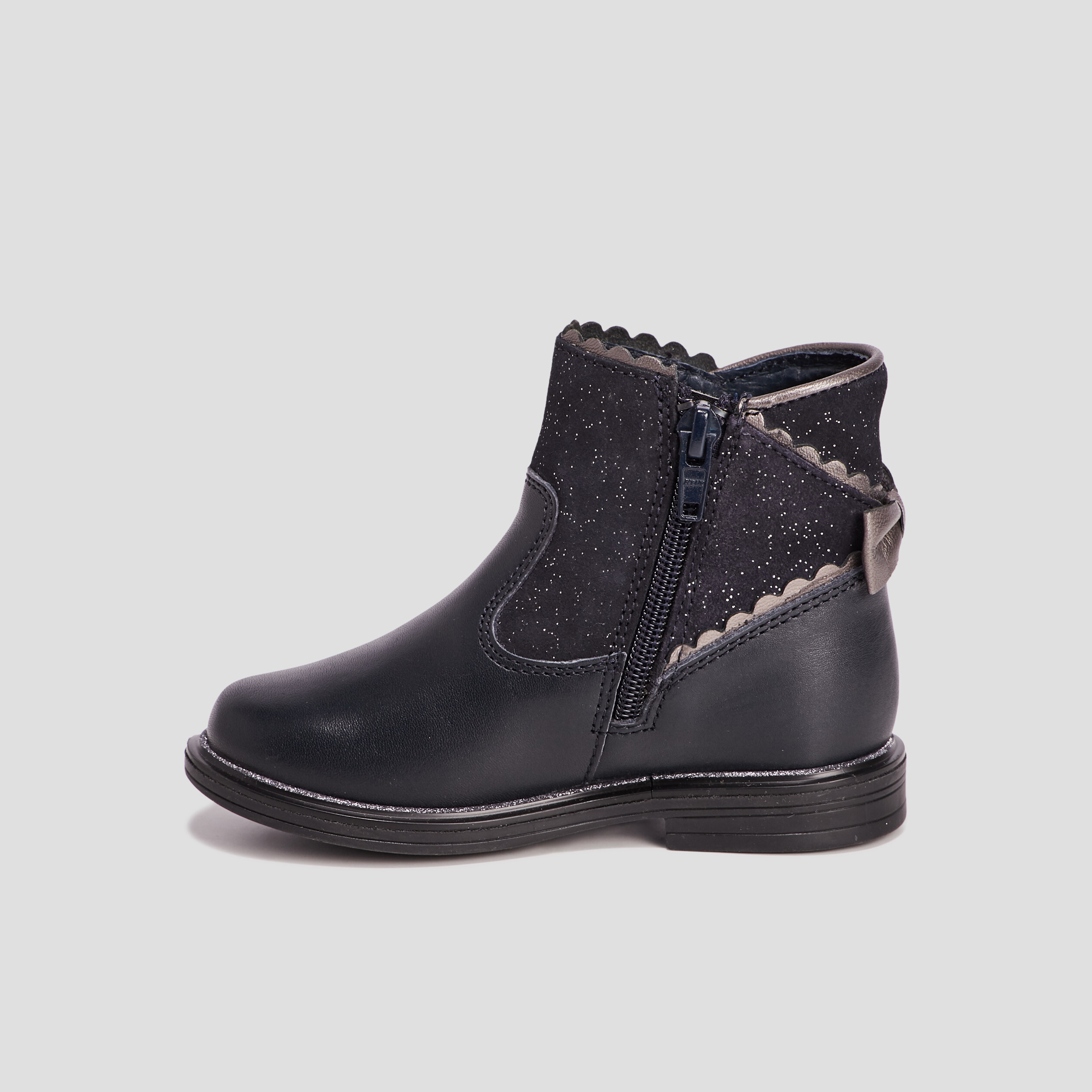 bottines en cuir noeud a larriere bleu marine fille Bottines en cuir noeud à l'arrière bleu marine fille