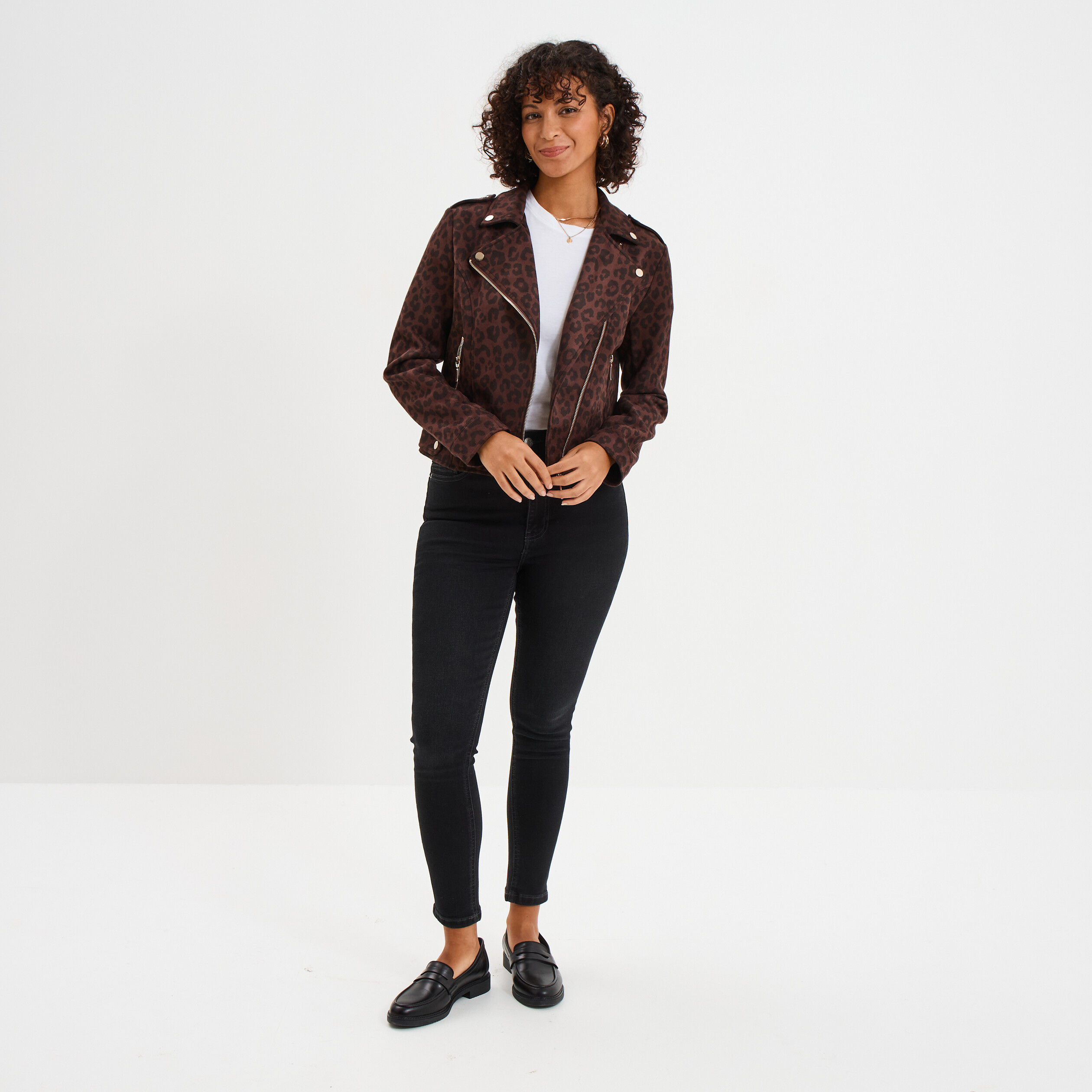 veste courte esprit biker effet suedine marron fonce femme Veste courte esprit biker effet suédine marron foncé femme