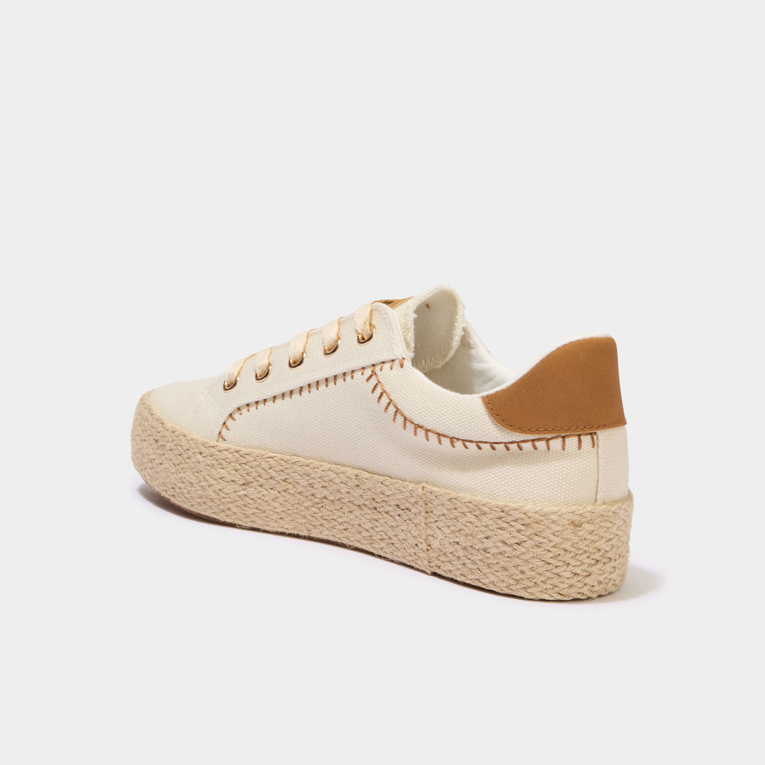Tennis basses en toile compens&eacute;es sable femme