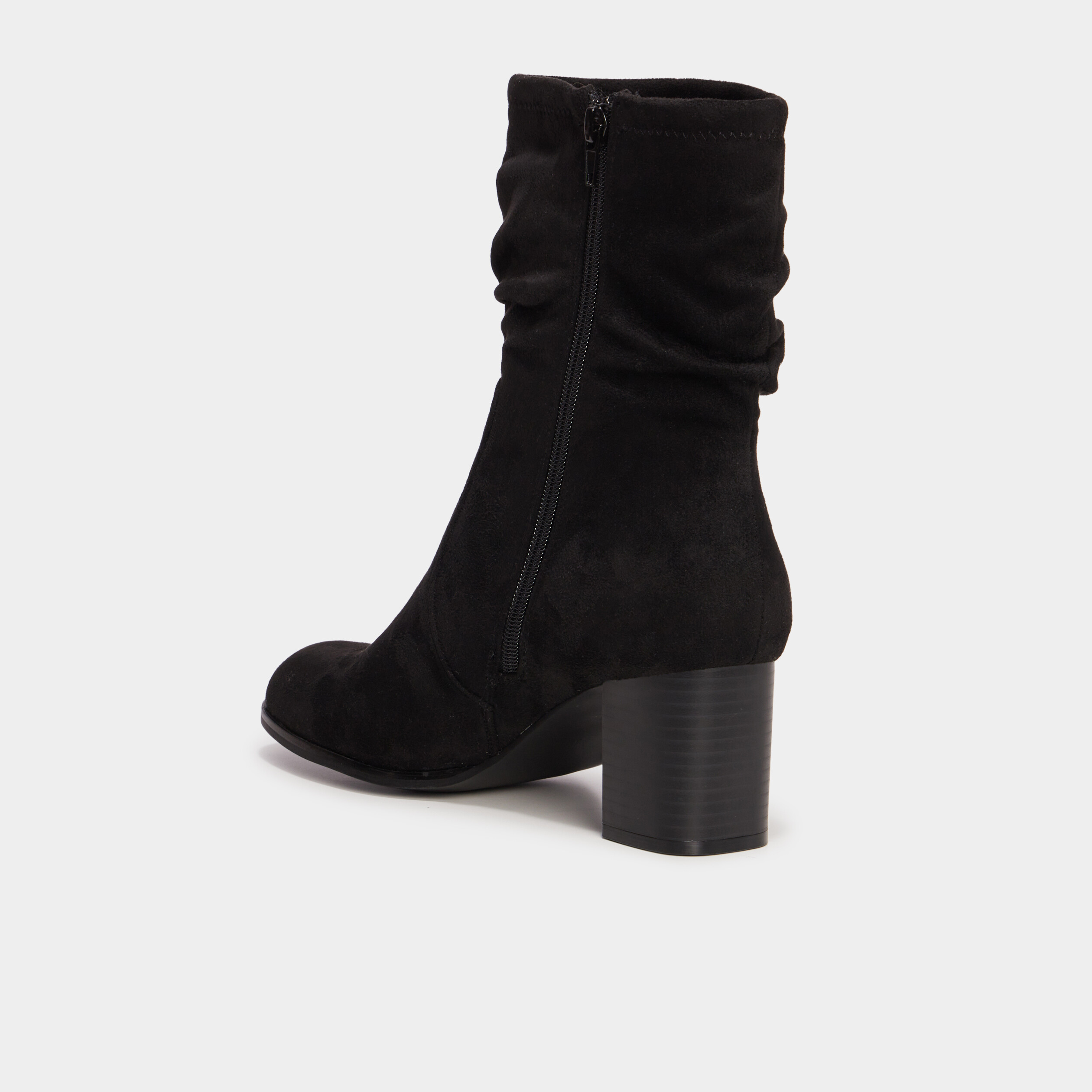 Bottines pliss&eacute;es aspect daim &agrave; talons noir femme