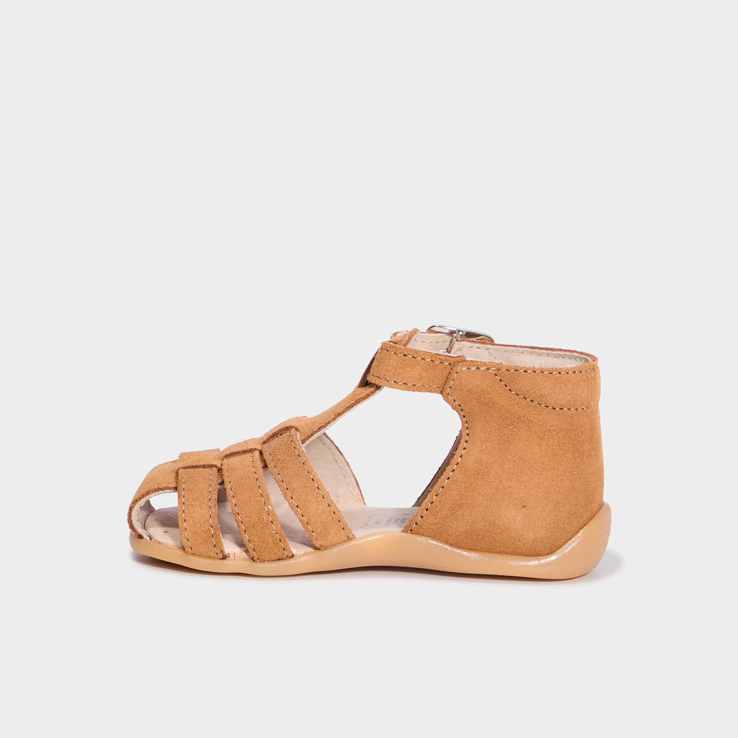 Sandales en cuir semelle souple camel b&eacute;b&eacute; gar&ccedil;on