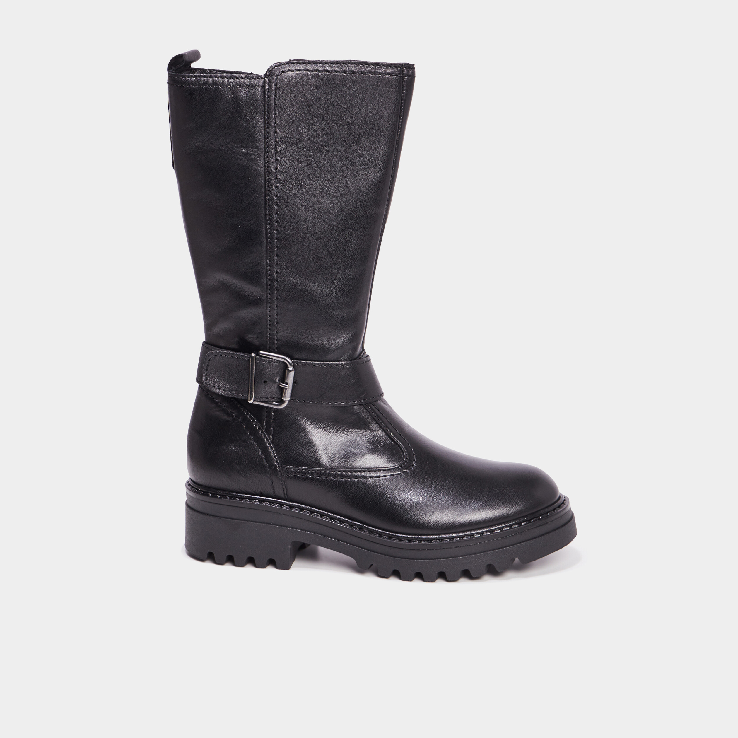 Bottes avec brides en cuir noir fille