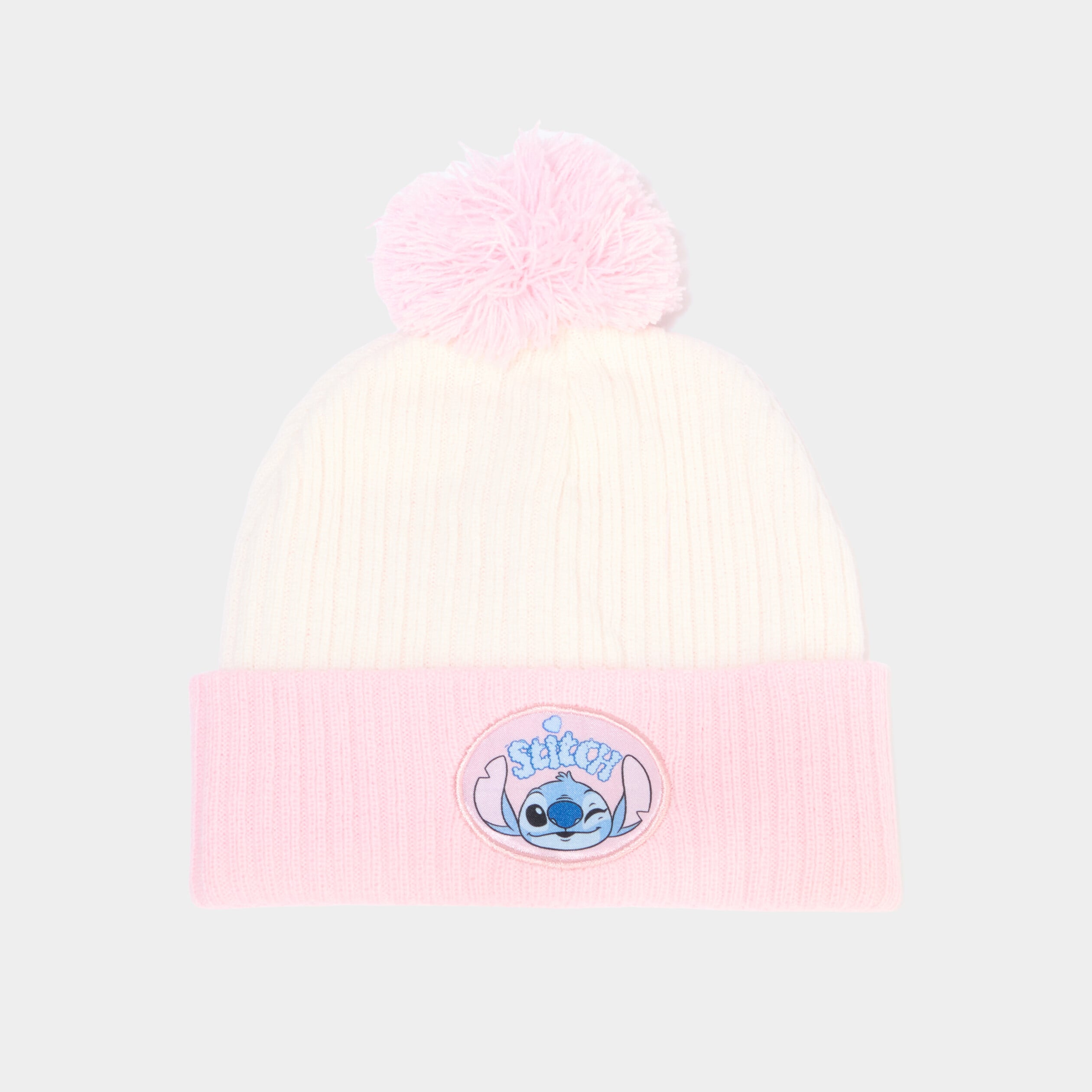 Bonnet &agrave; pompon Stitch ivoire fille