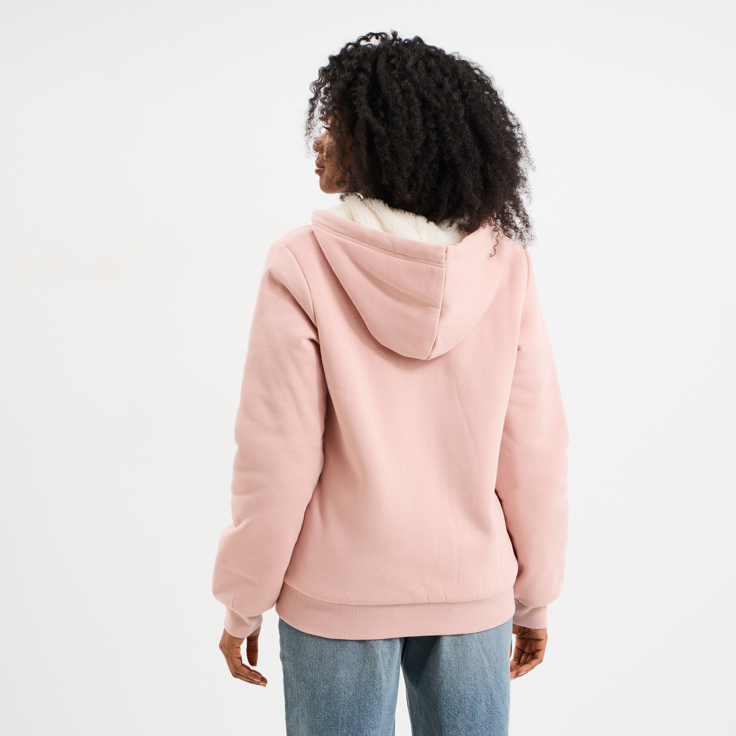 Sweat &agrave; capuche doublure effet sherpa rose poudr&eacute;e femme
