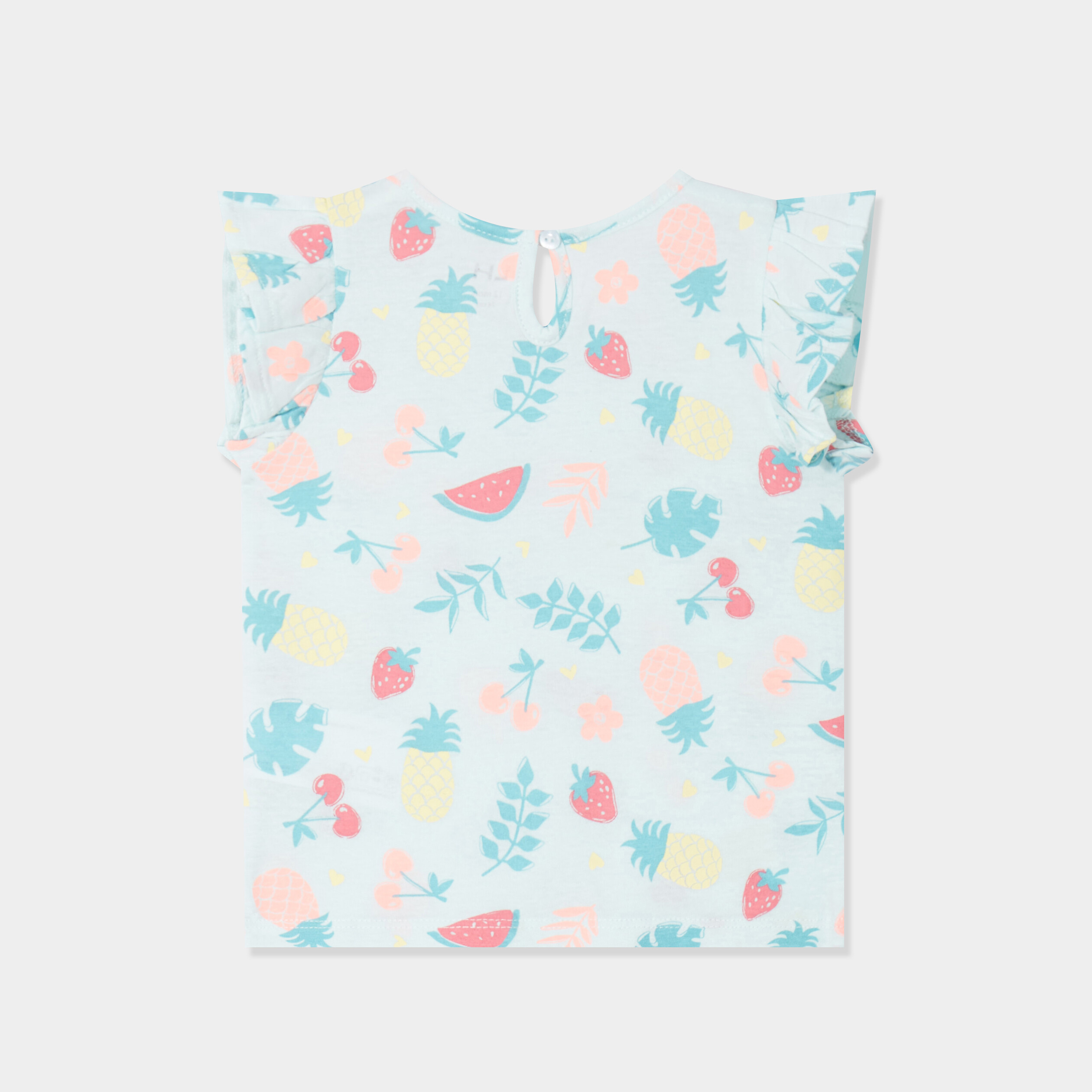 t shirt manches volants col rond coton bleu pastel bebef T-shirt manches volants col rond coton bleu pastel bébé fille