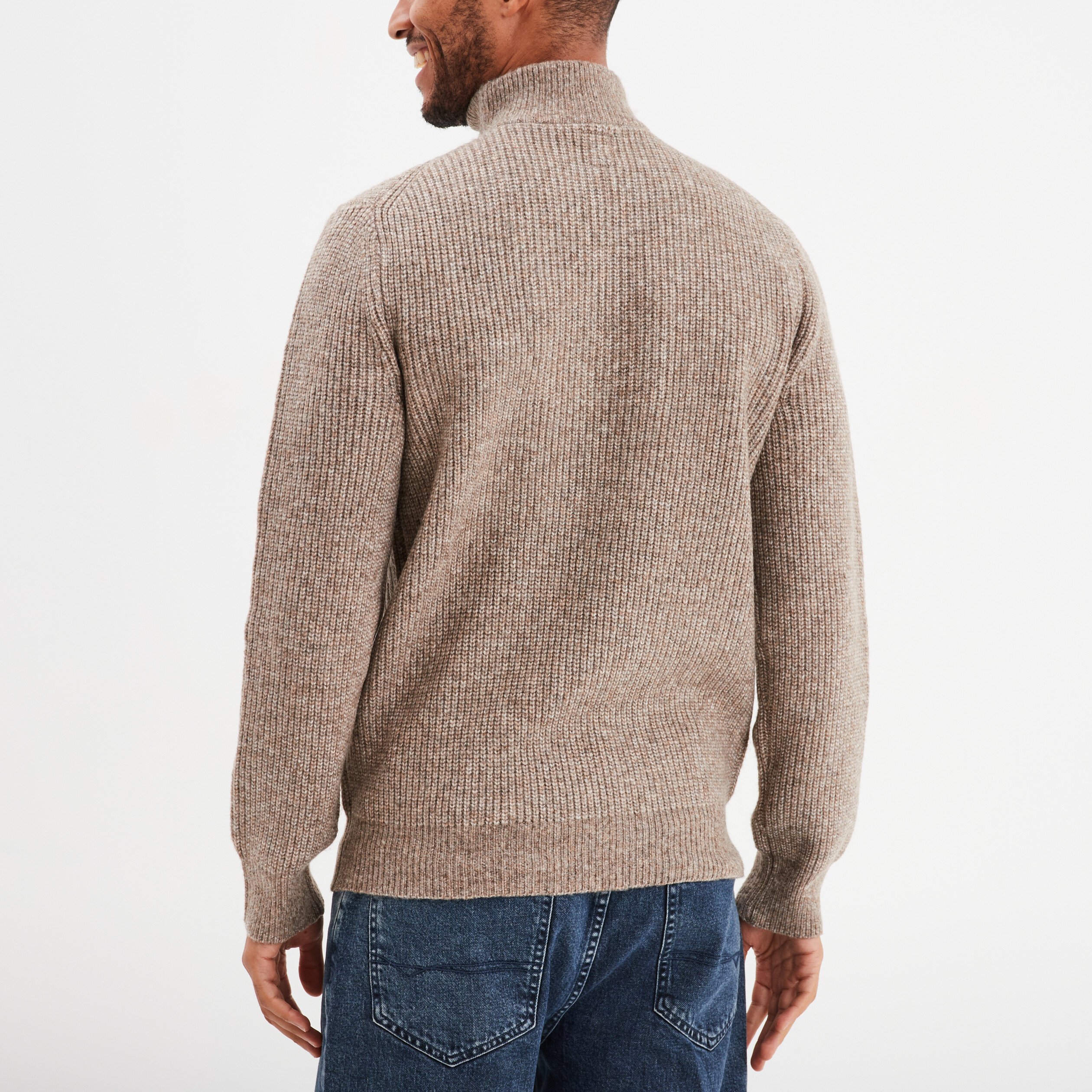 pull avec col camionneur cotele taupe homme Pull avec col camionneur côtelé taupe homme