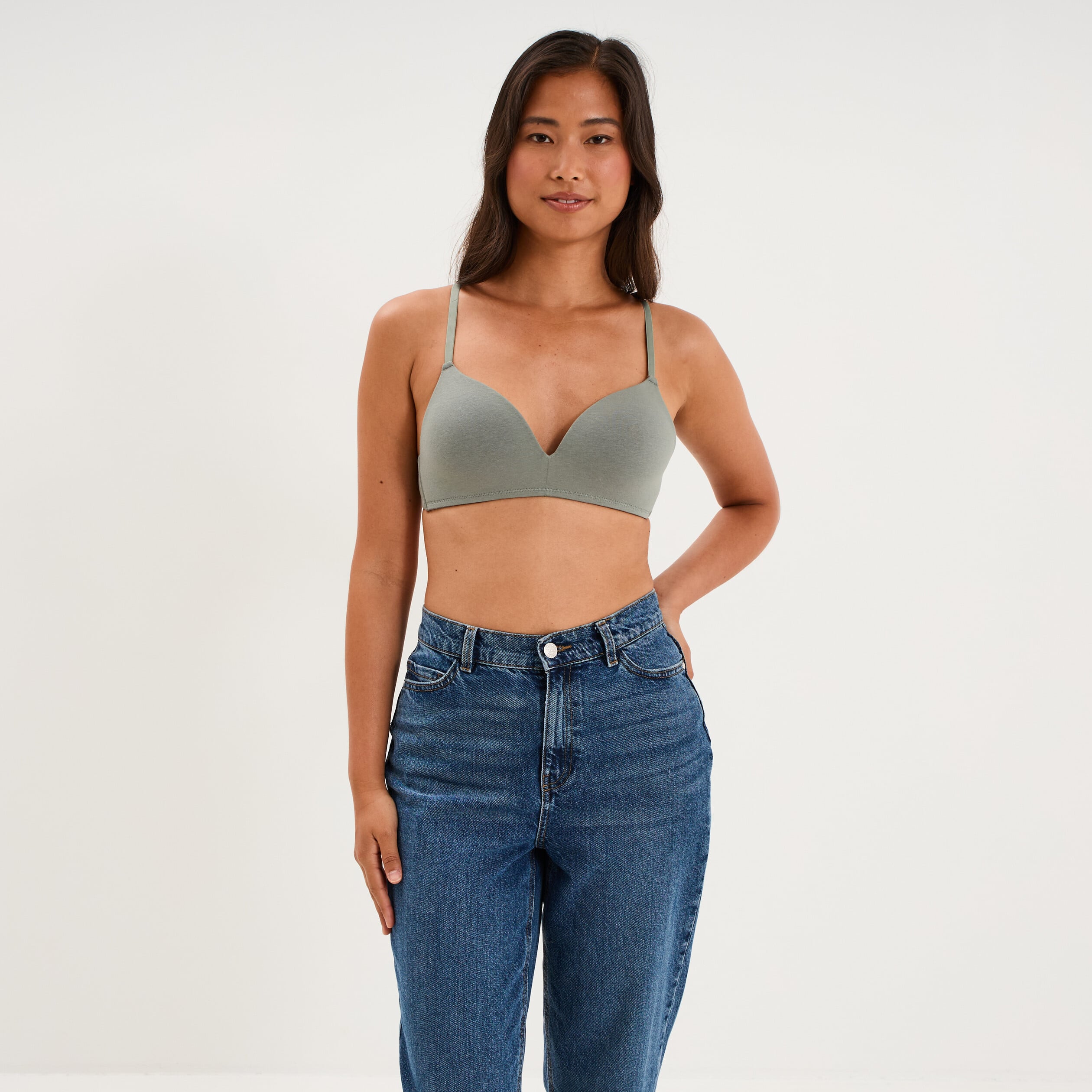 Soutien-gorge triangle coton majoritaire vert clair femme