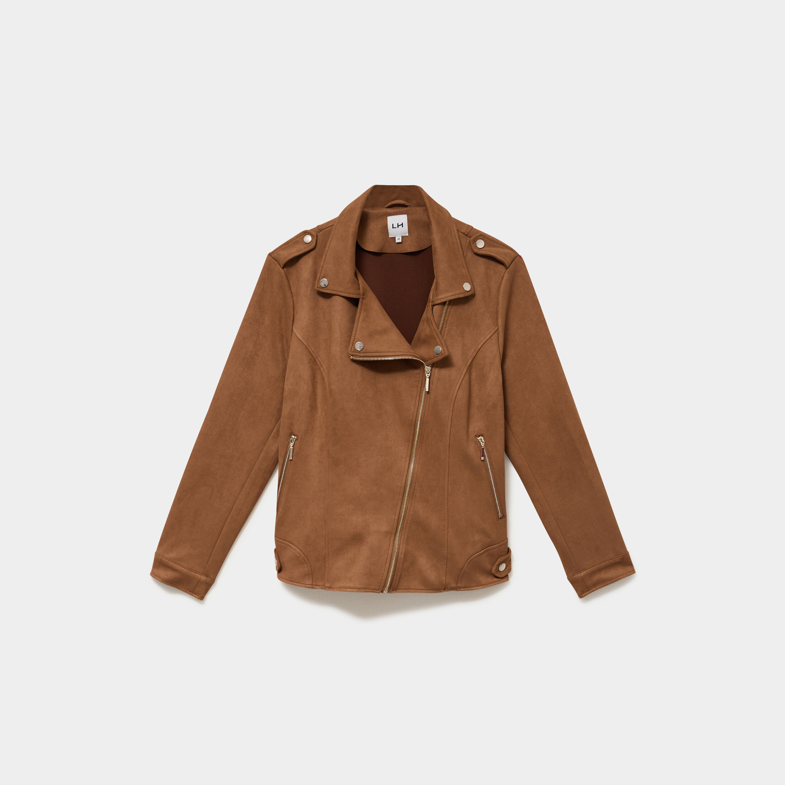 Blouson zipp&eacute; effet su&eacute;dine style biker camel femme grande taille