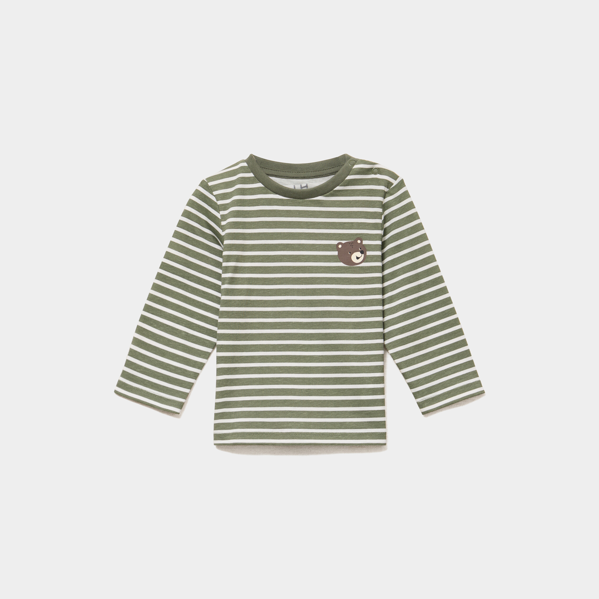 T-shirt manches longues coton vert kaki b&eacute;b&eacute; gar&ccedil;on
