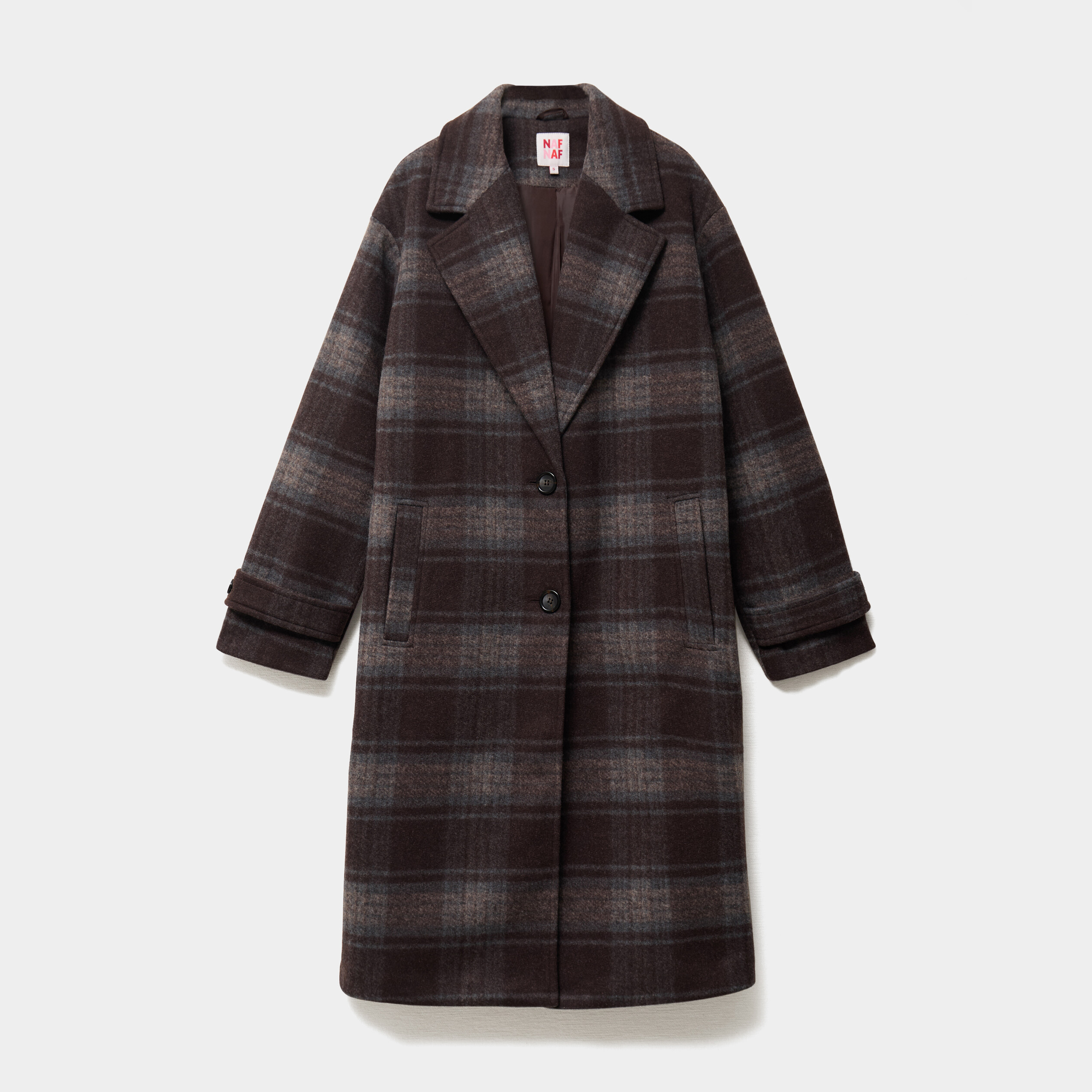 Manteau long oversize boutonn&eacute; marron chocolat femme