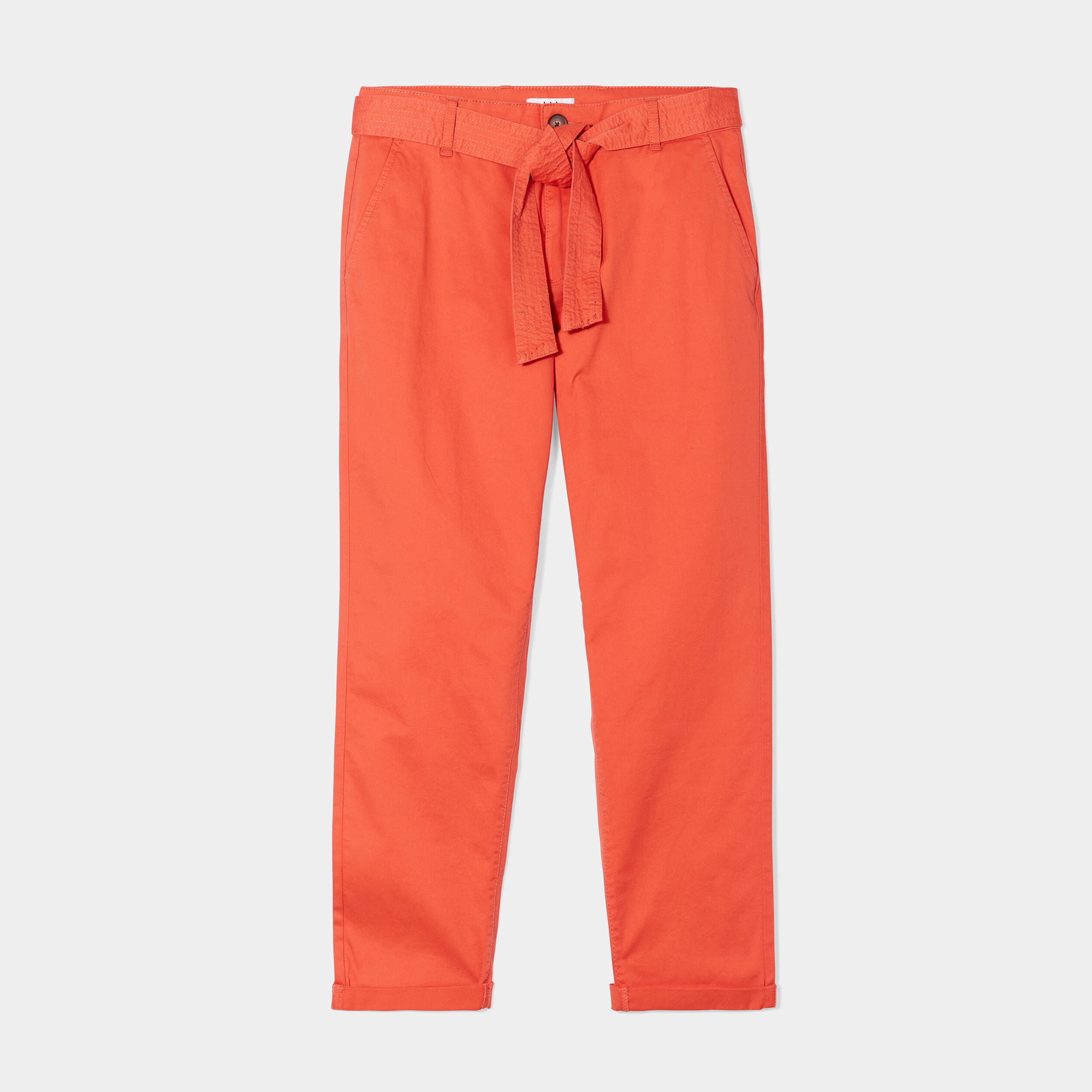 pantalon chino ceinture 78eme orange fonce femme Pantalon chino ceinturé 7/8ème orange foncé femme