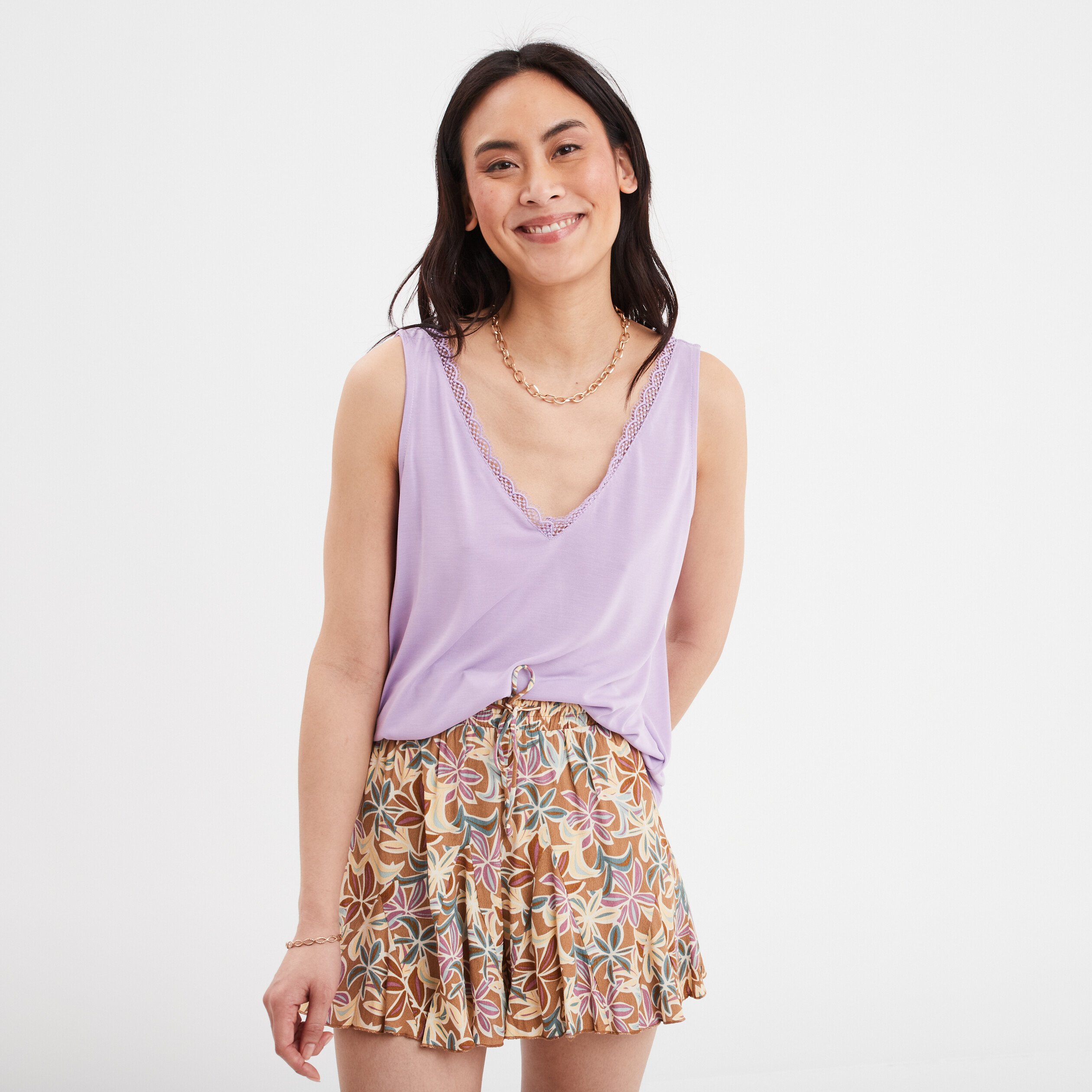 debardeur dentelle col sans manches parme femme Débardeur dentelle col sans manches parme femme
