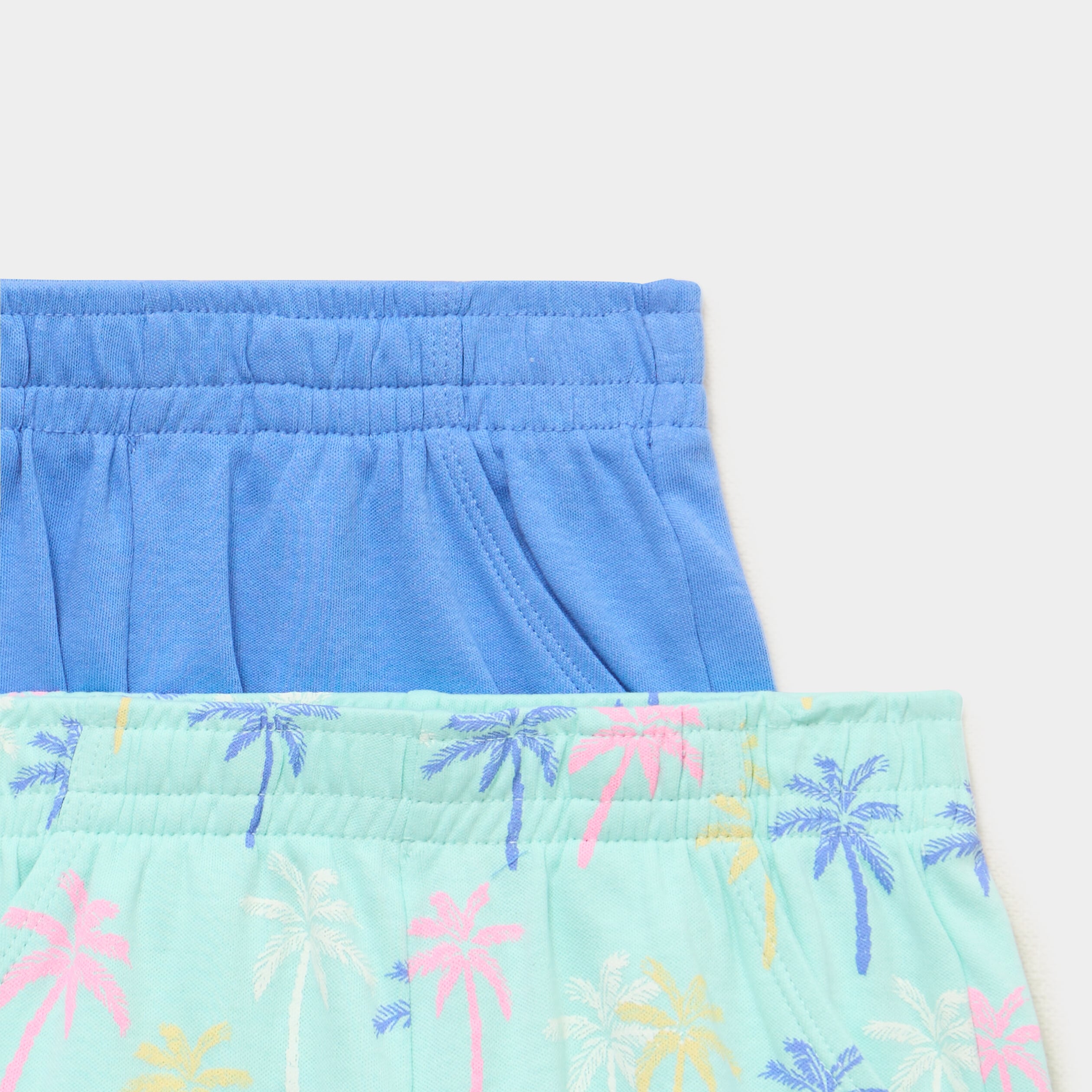 Lot 2 shorts coton taille &eacute;lastiqu&eacute;e bleu turquoise fille