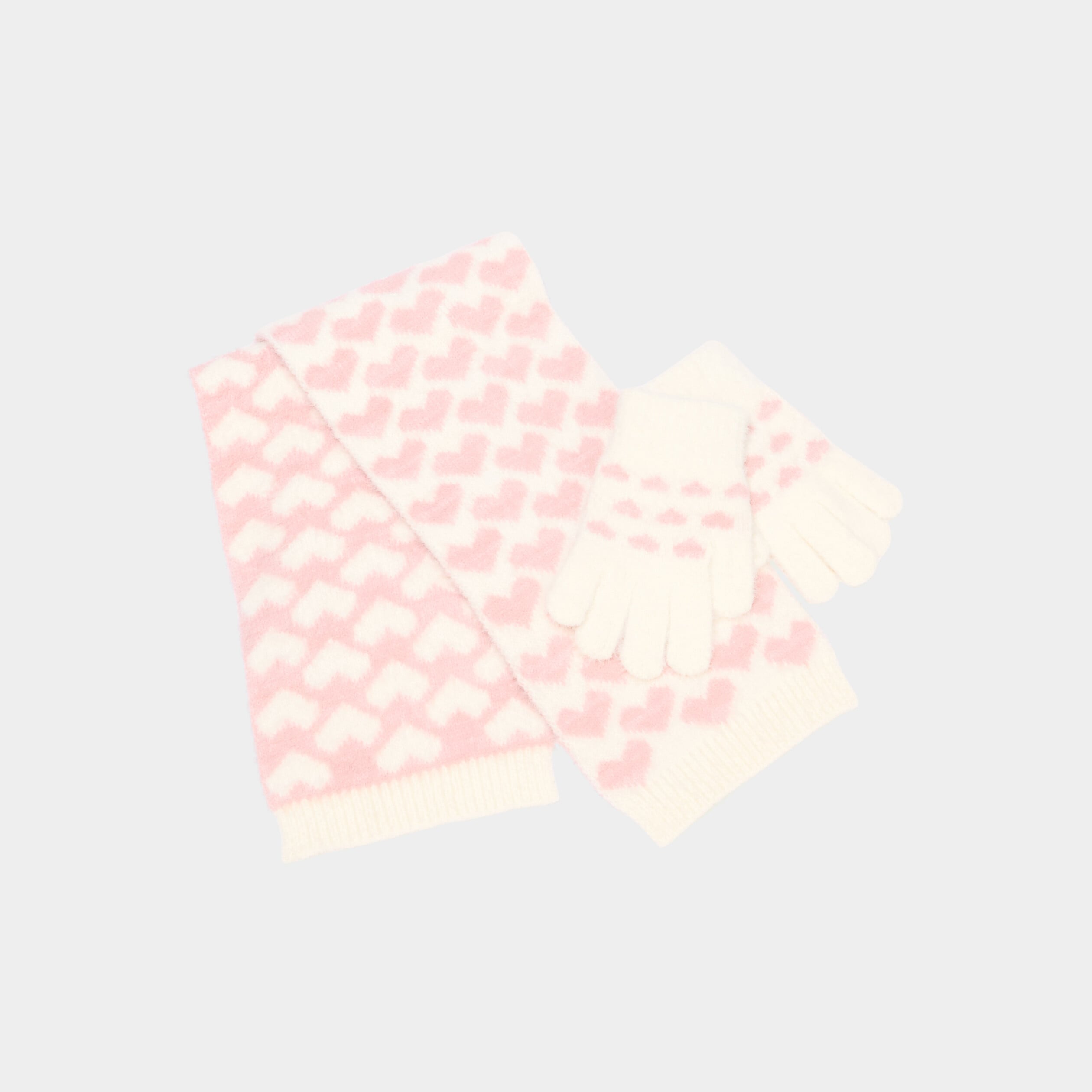 Ensemble &eacute;charpe, bonnet et gants rose fille