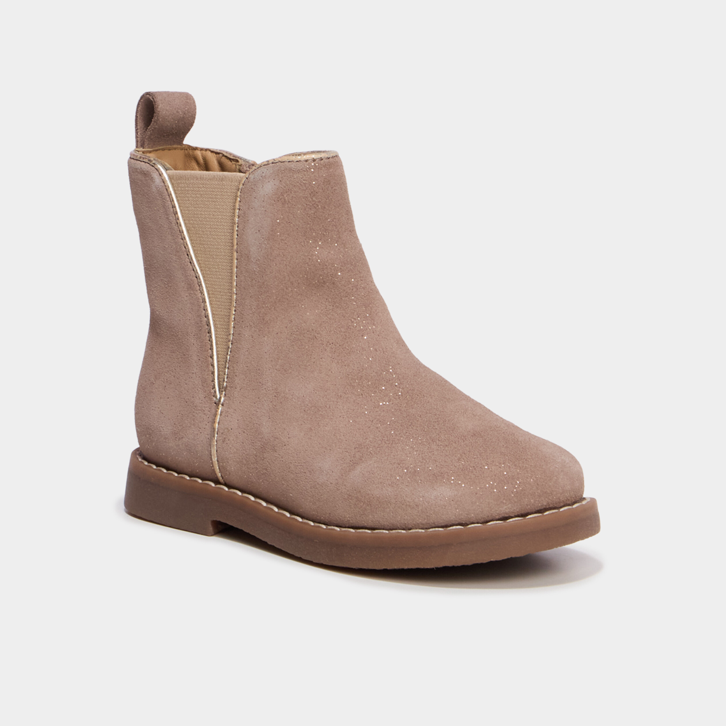 Boots chelsea en cuir &agrave; paillettes taupe fille