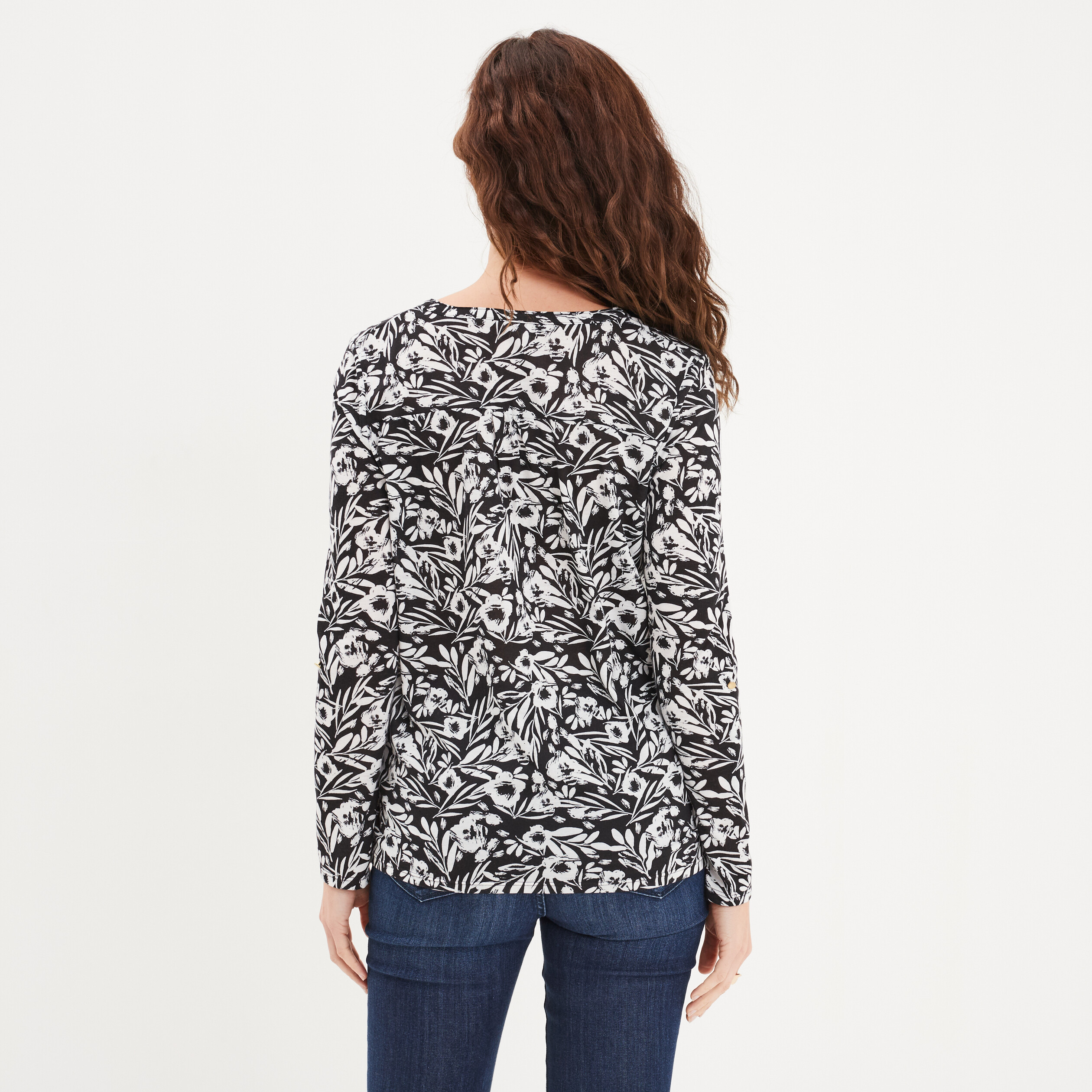 T-shirt Manches Longues à Revers Noir Femme | La Halle