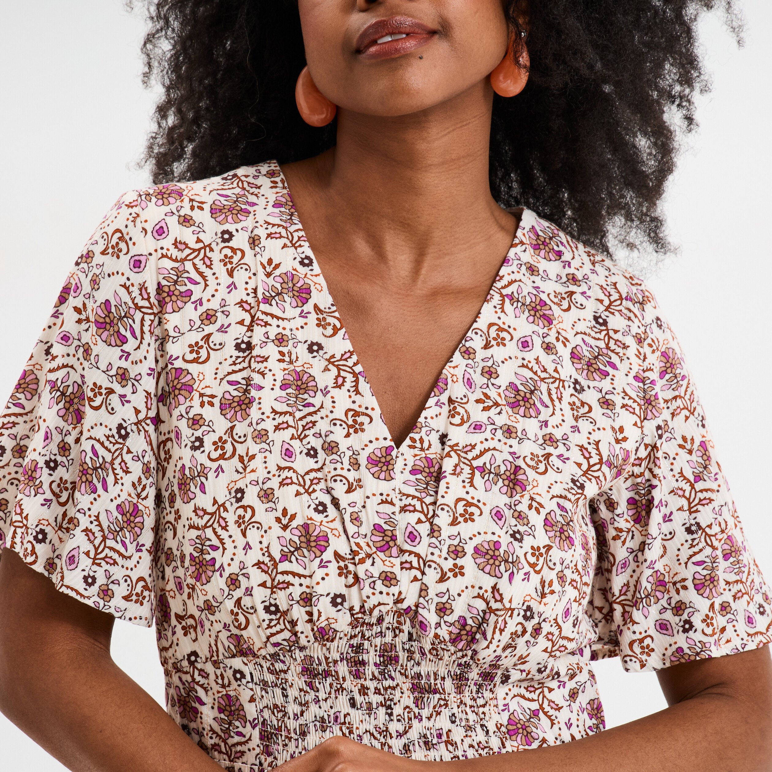 robe col en v taille smockee creeks blanc femme Robe col en V taille smockée Creeks blanc femme