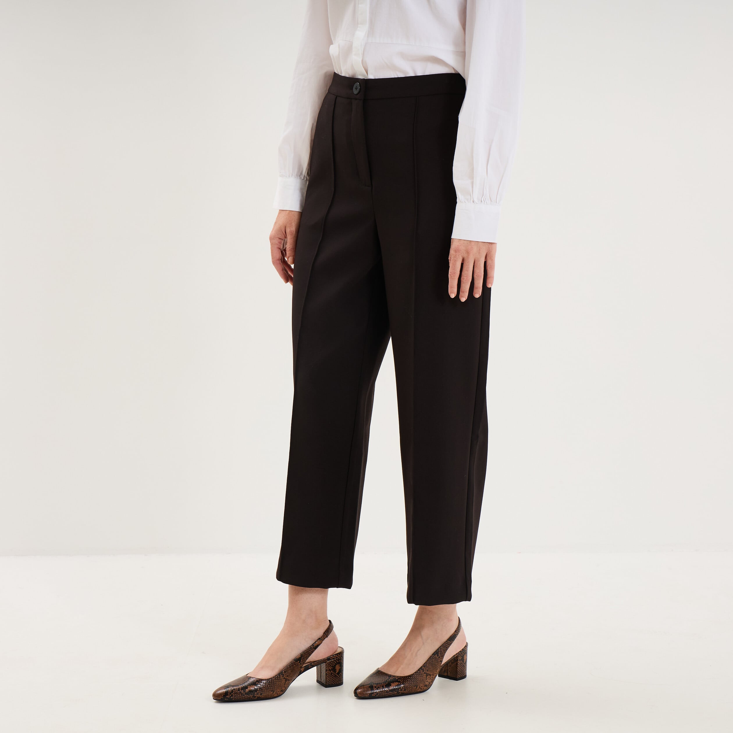 Pantalon droit cropped taille haute noir femme